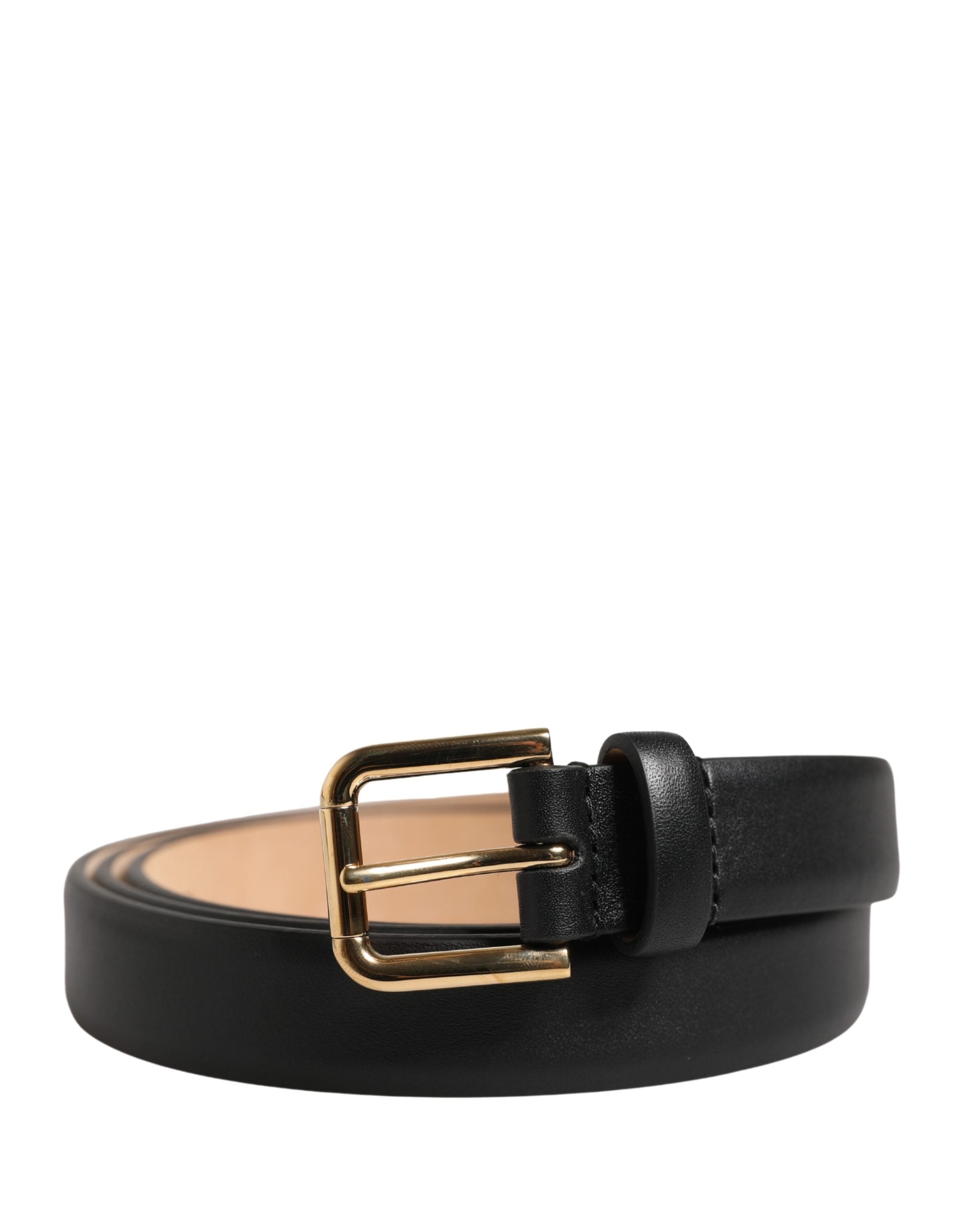 Dolce & Gabbana Black Classic Leather Belt with Gold Metal Buckle