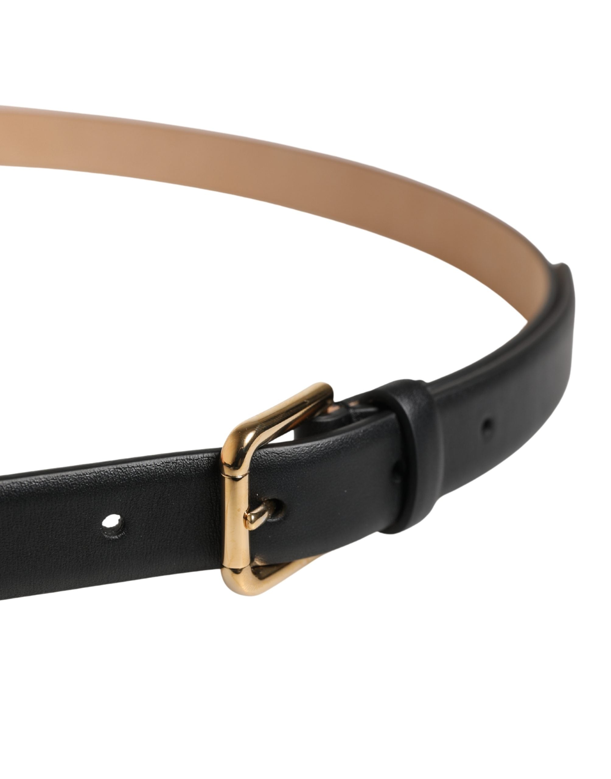 Dolce & Gabbana Black Classic Leather Belt with Gold Metal Buckle