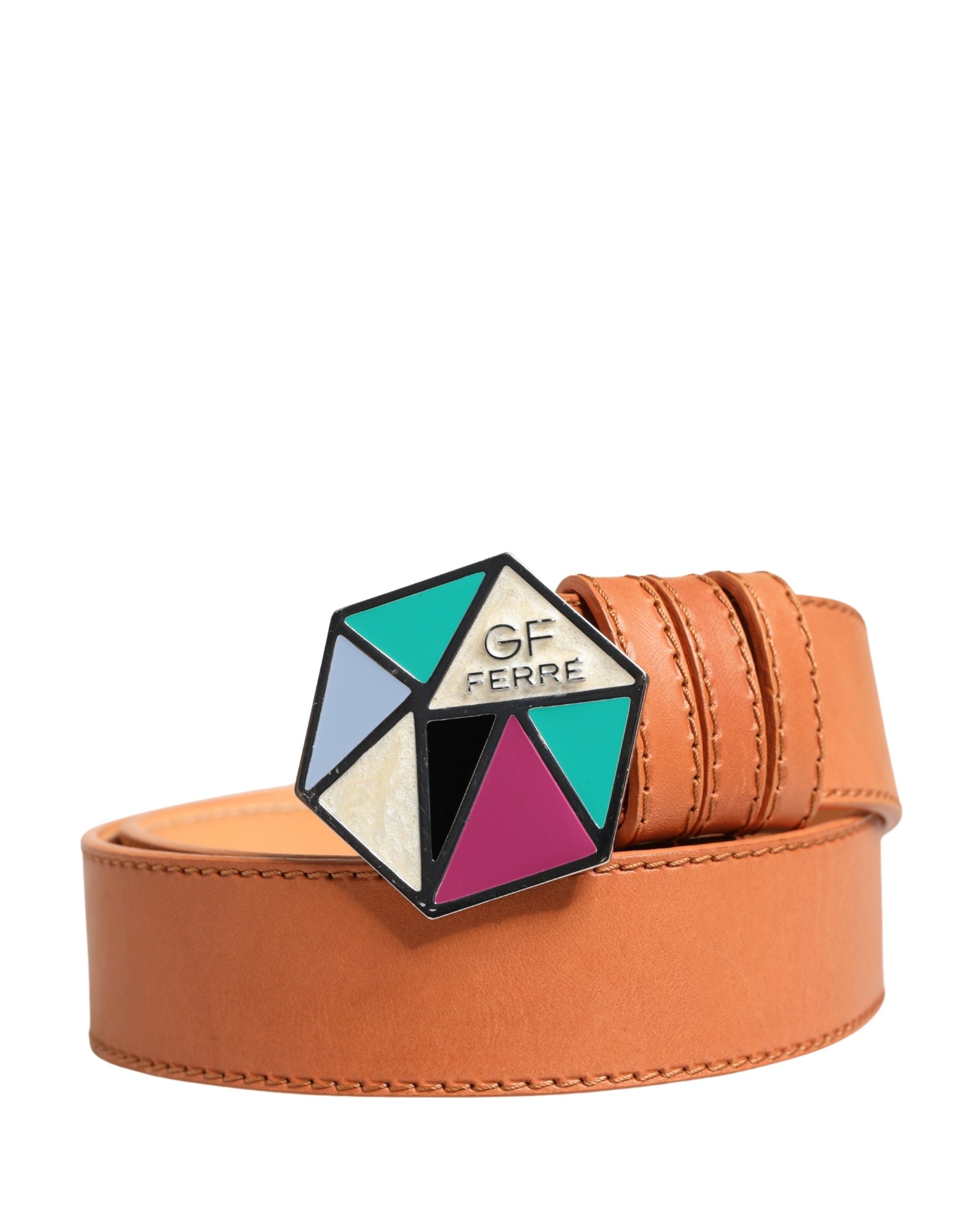GF Ferre Orange Leder Hexagon Metall Schnalle Damen Gürtel