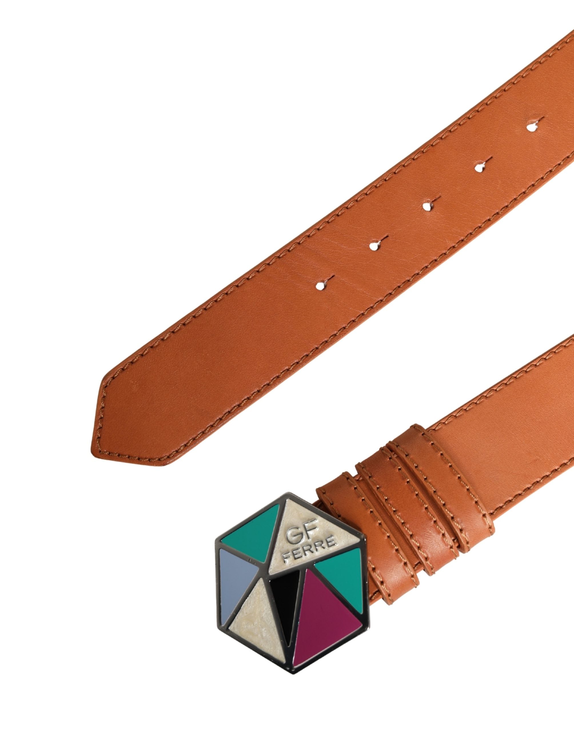 GF Ferre Orange Leder Hexagon Metall Schnalle Damen Gürtel