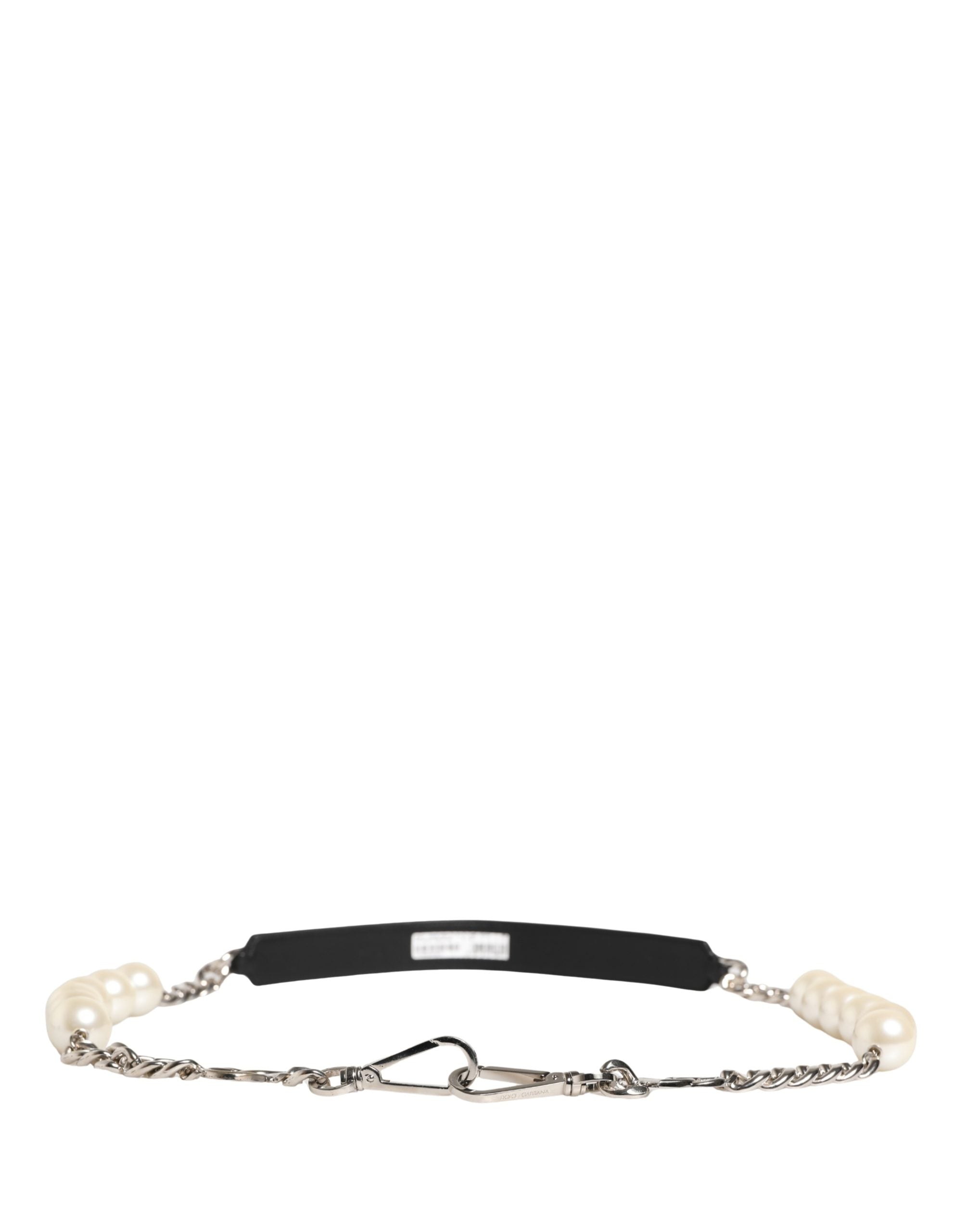 Dolce & Gabbana Black Leather Shoulder Strap with Silver Chain