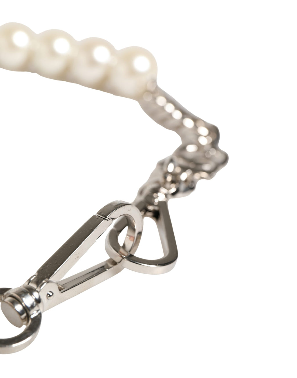 Dolce & Gabbana Black Leather Shoulder Strap with Silver Chain