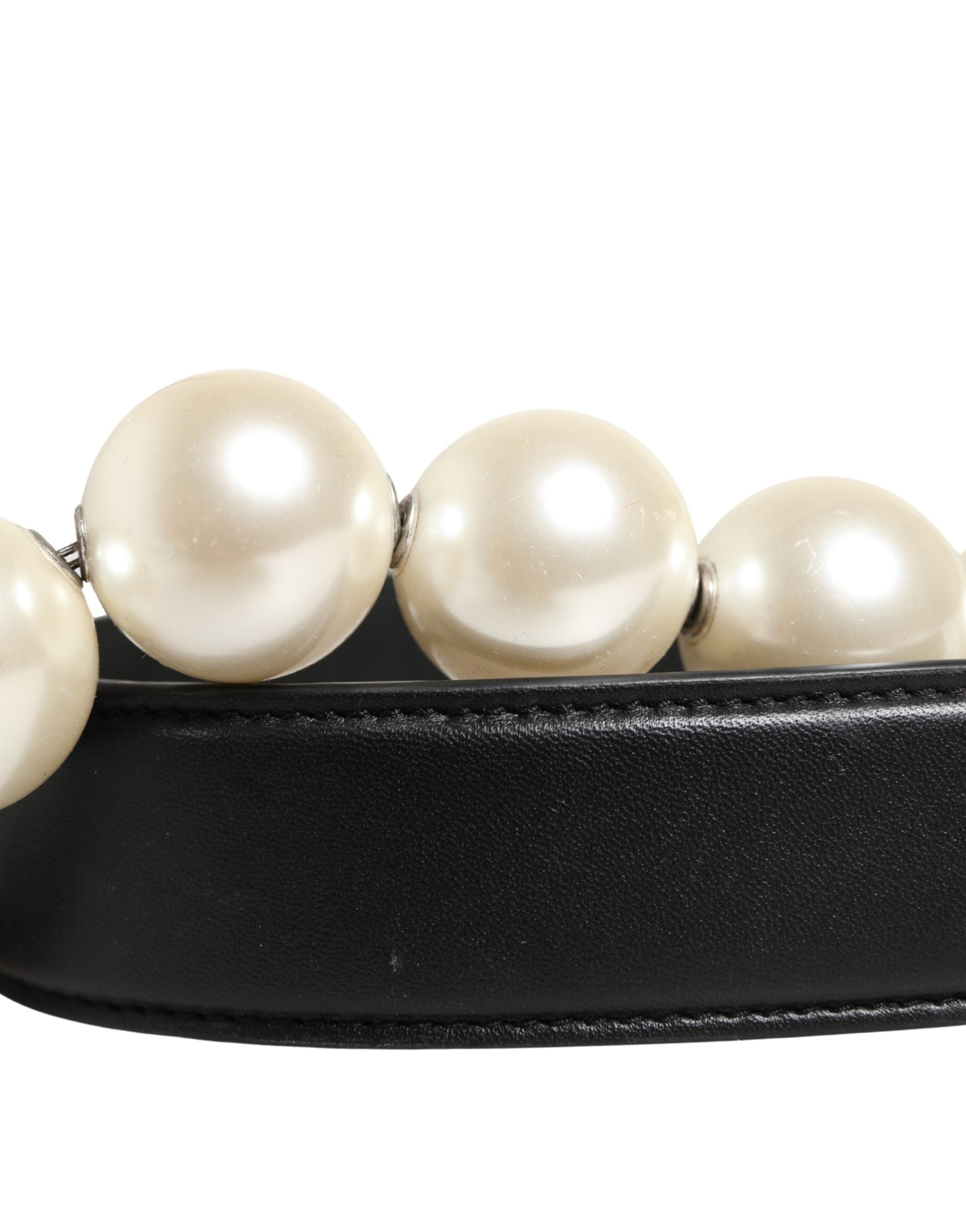 Dolce & Gabbana Black Leather Shoulder Strap with Silver Chain