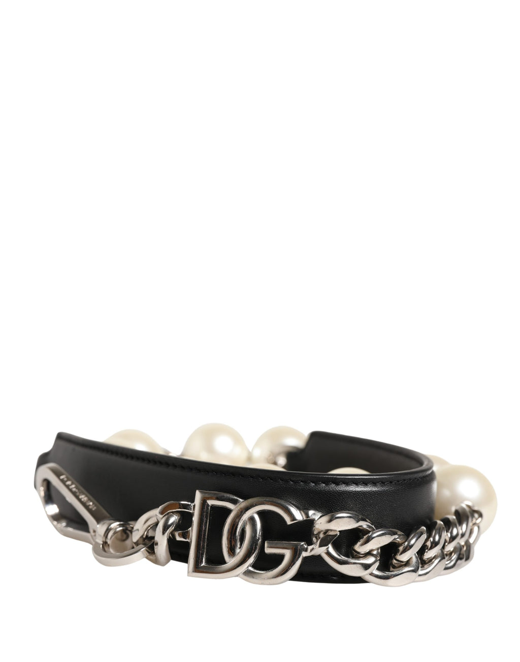 Dolce & Gabbana Black Leather Shoulder Strap with Silver Chain