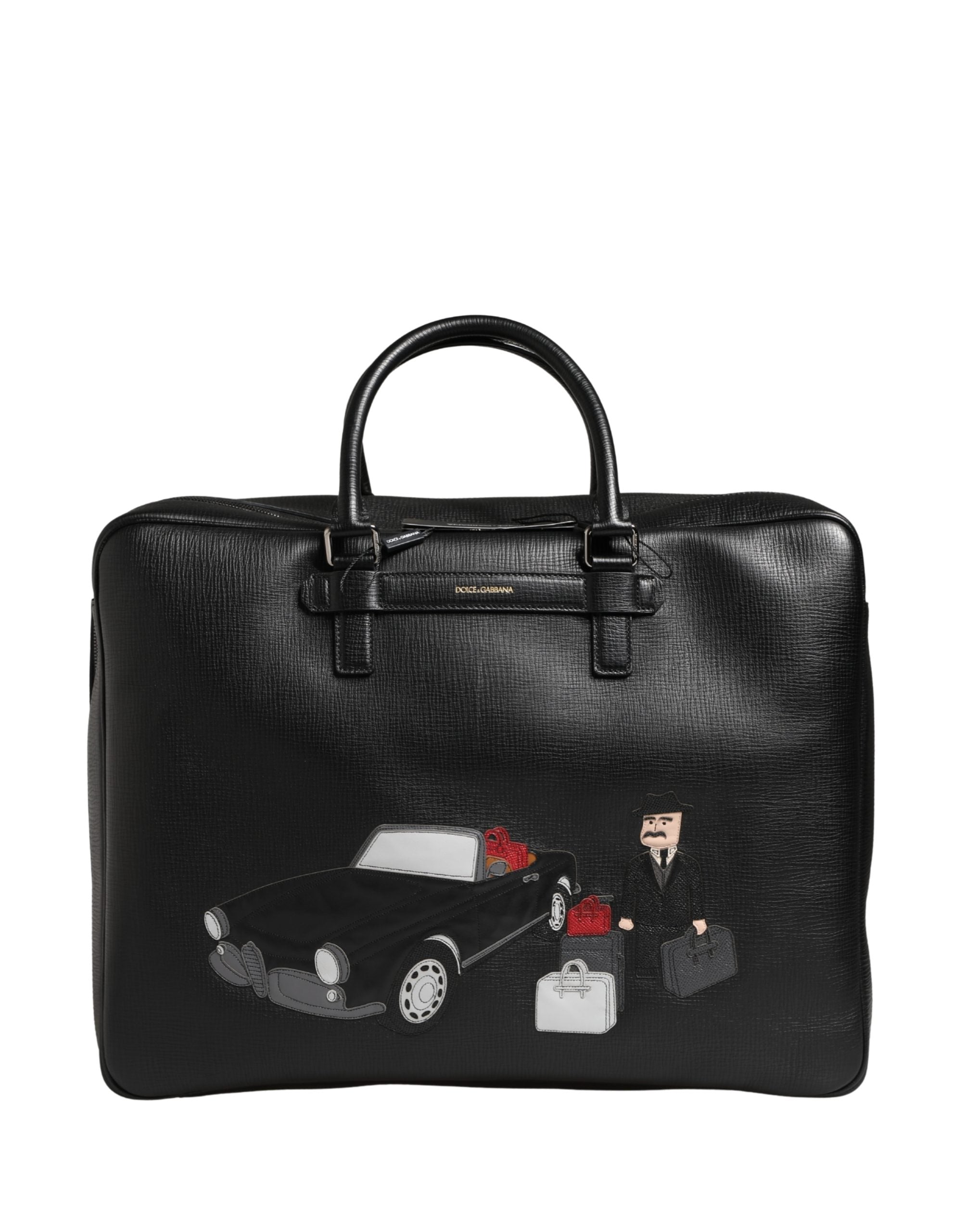 Dolce & Gabbana Schwarze Leder-Weekender-Tasche mit Auto-Applikation