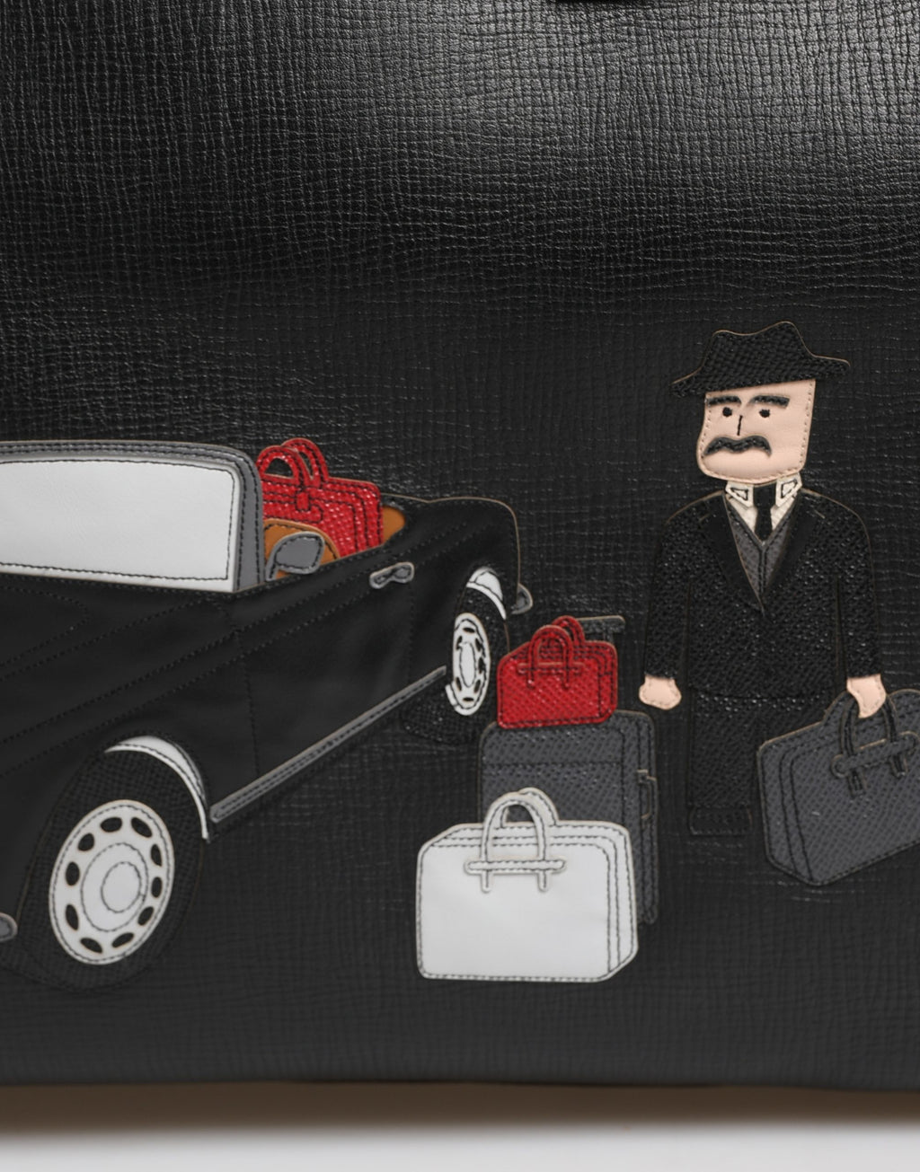 Dolce & Gabbana Schwarze Leder-Weekender-Tasche mit Auto-Applikation