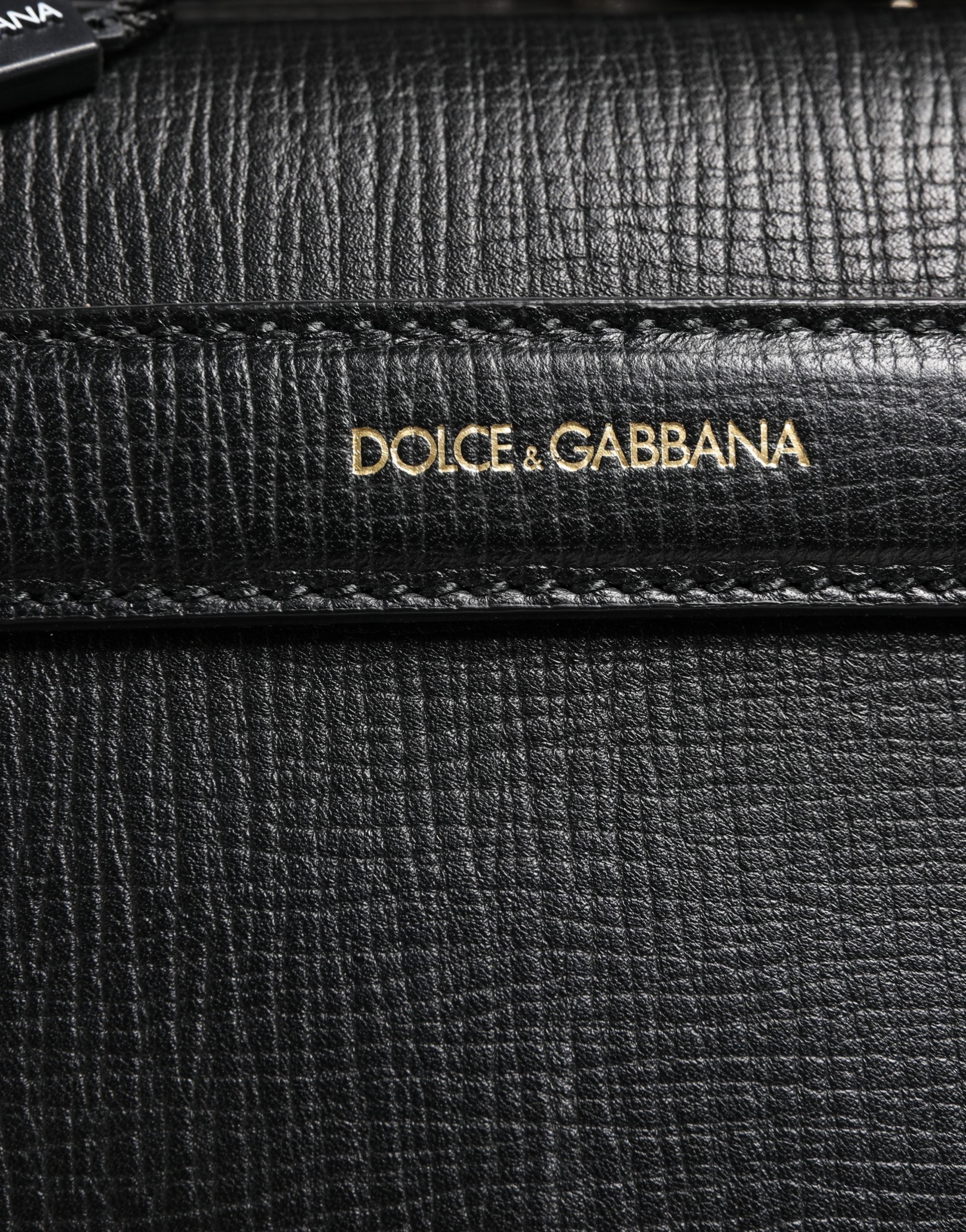 Dolce & Gabbana Schwarze Leder-Weekender-Tasche mit Auto-Applikation