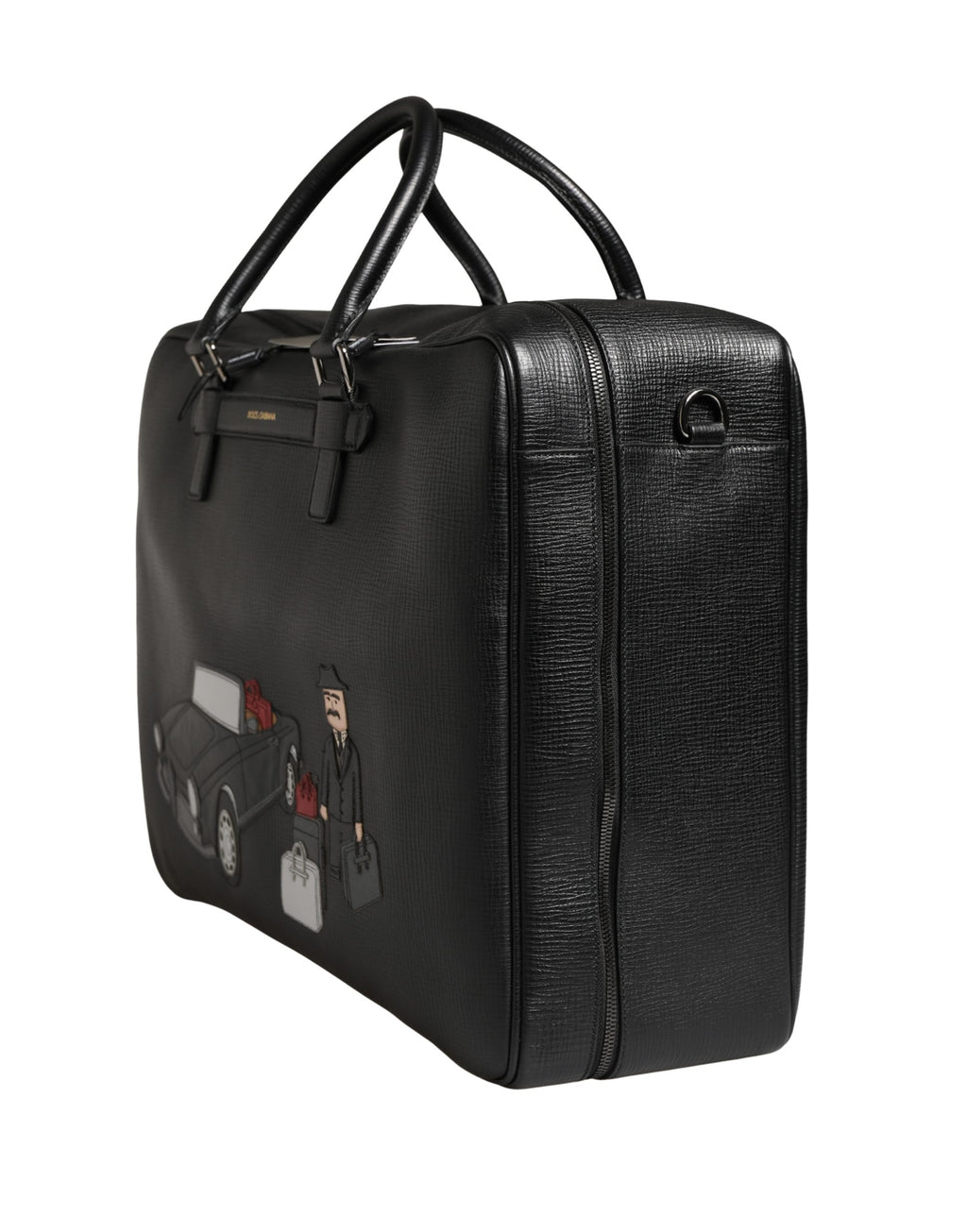 Dolce & Gabbana Schwarze Leder-Weekender-Tasche mit Auto-Applikation