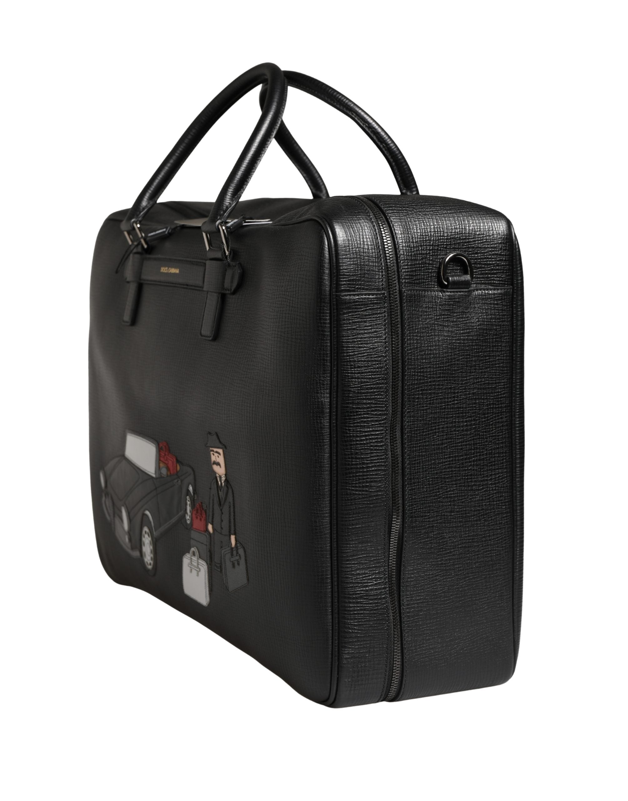 Dolce & Gabbana Schwarze Leder-Weekender-Tasche mit Auto-Applikation
