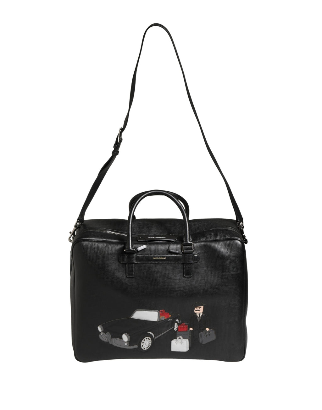 Dolce & Gabbana Schwarze Leder-Weekender-Tasche mit Auto-Applikation