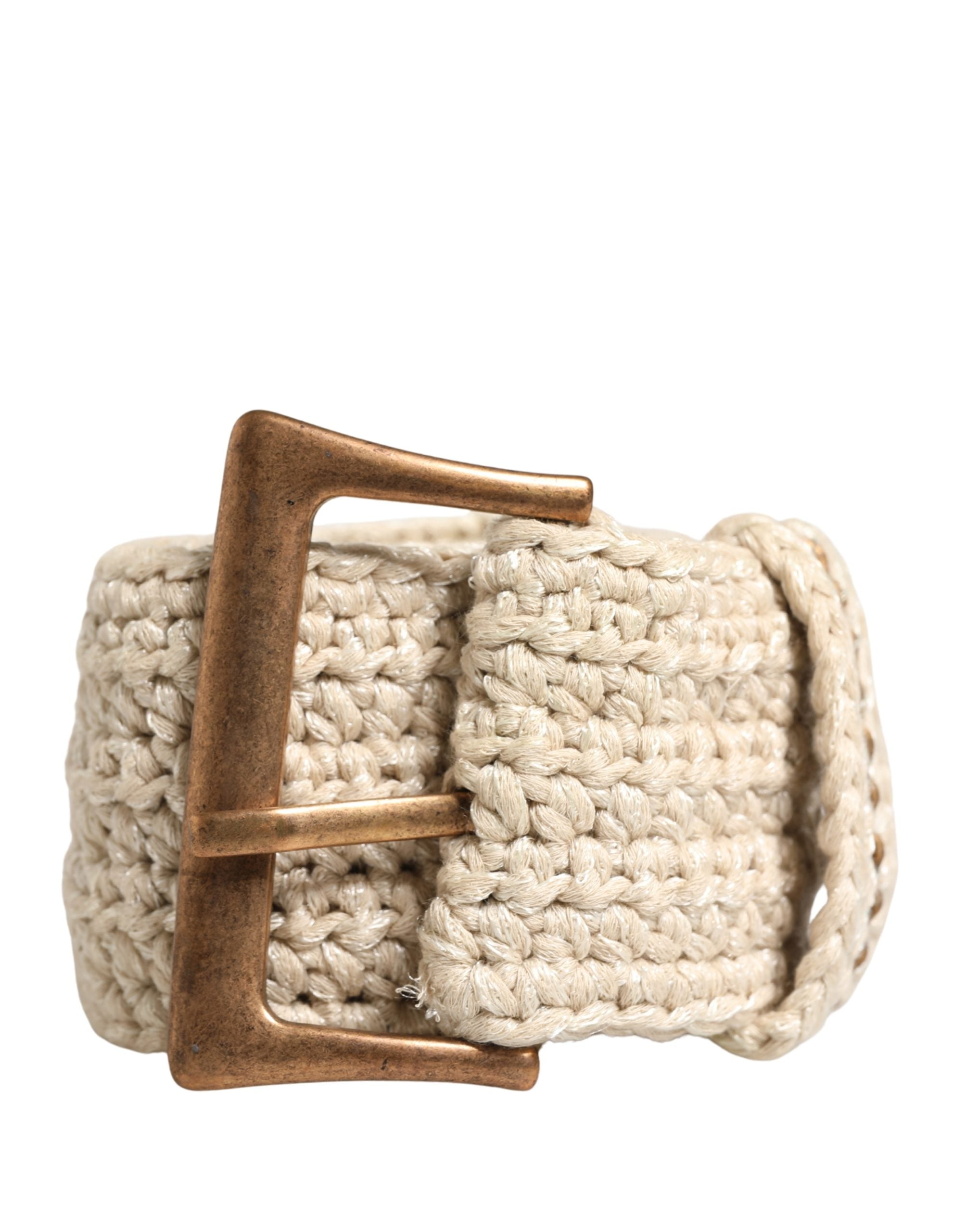 Ermanno Scervino Beige Woven Vintage Belt with Metal Buckle