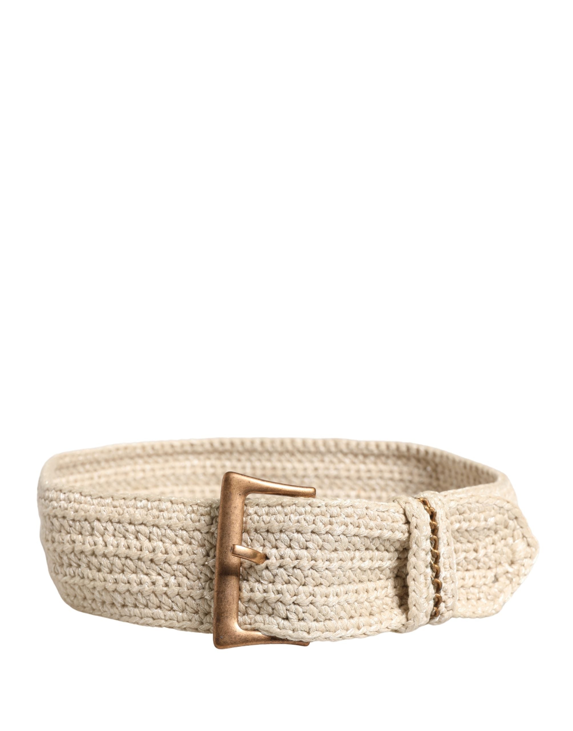 Ermanno Scervino Beige Woven Vintage Belt with Metal Buckle