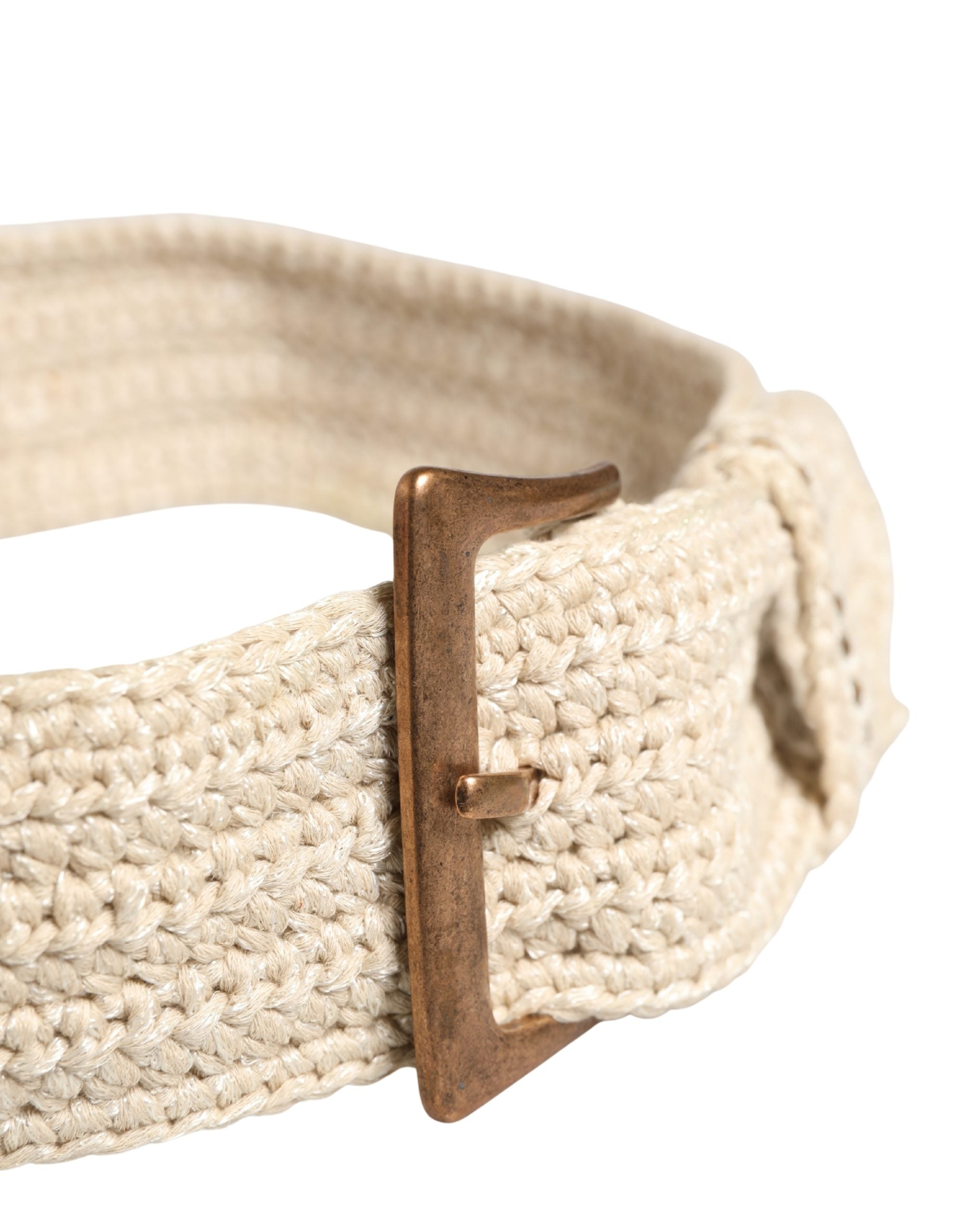 Ermanno Scervino Beige Woven Vintage Belt with Metal Buckle