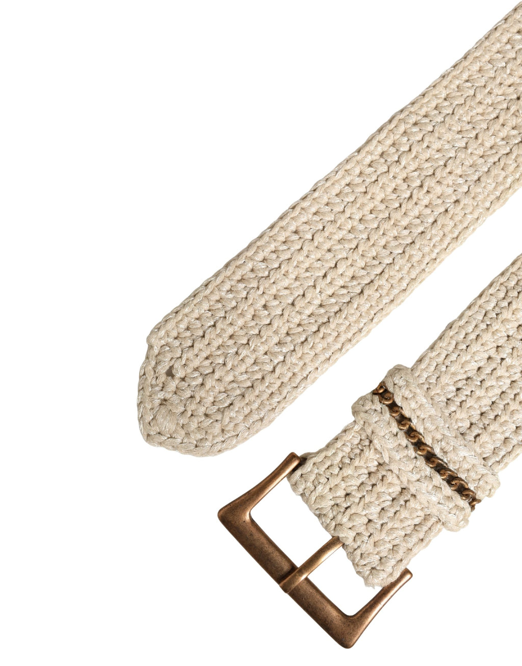 Ermanno Scervino Beige Woven Vintage Belt with Metal Buckle