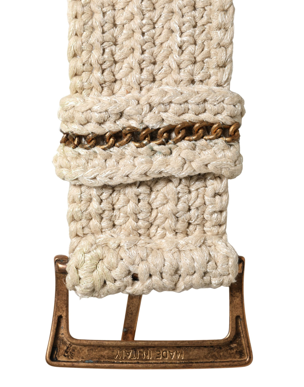 Ermanno Scervino Beige Woven Vintage Belt with Metal Buckle