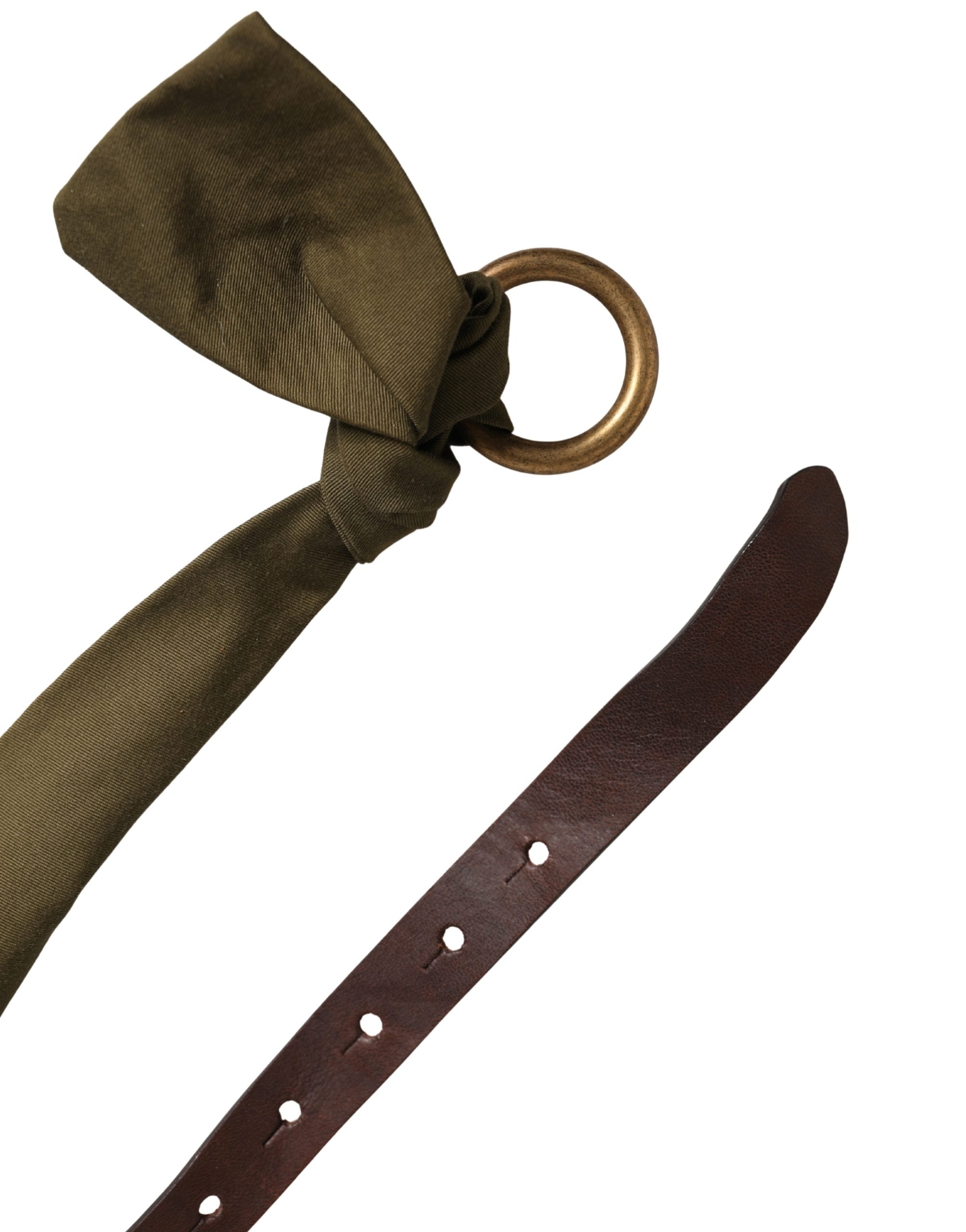 Ermanno Scervino Army Green Cotton Belt with Round Buckle Fastening