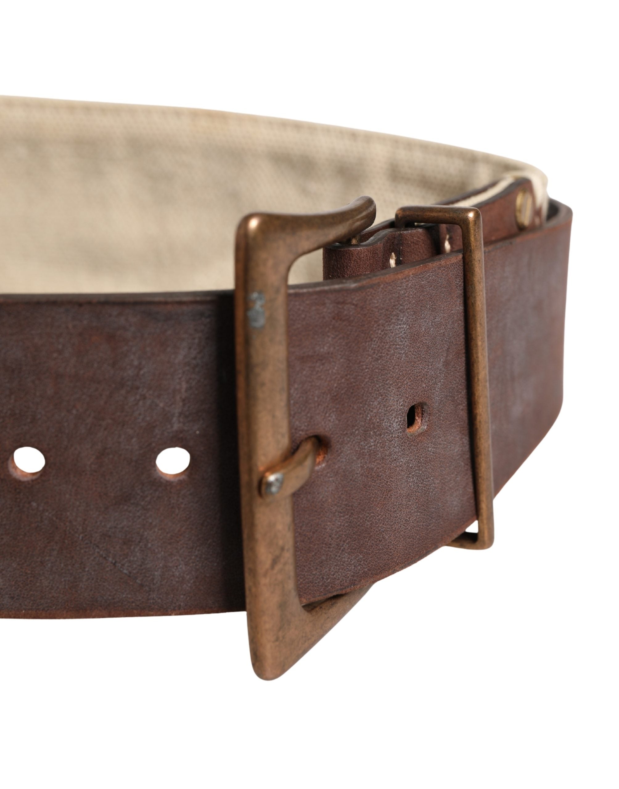 Ermanno Scervino Beige-brauner Leder-Canvas-Gürtel mit Metallschnalle