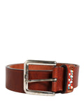 GF Ferre Bordeaux Wide Waist Leather Belt with Gold and Silver Buckle