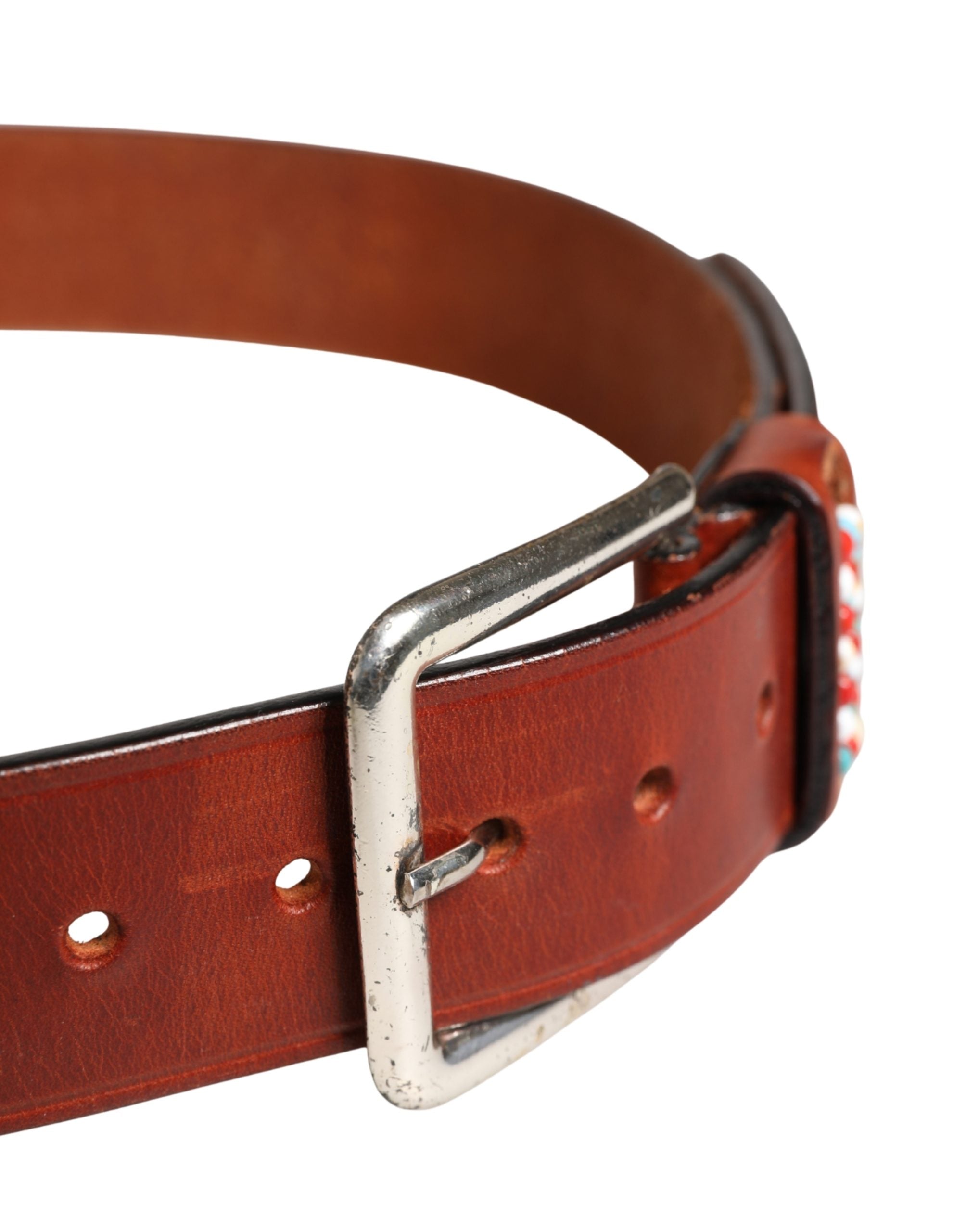 GF Ferre Bordeaux Wide Waist Leather Belt with Gold and Silver Buckle