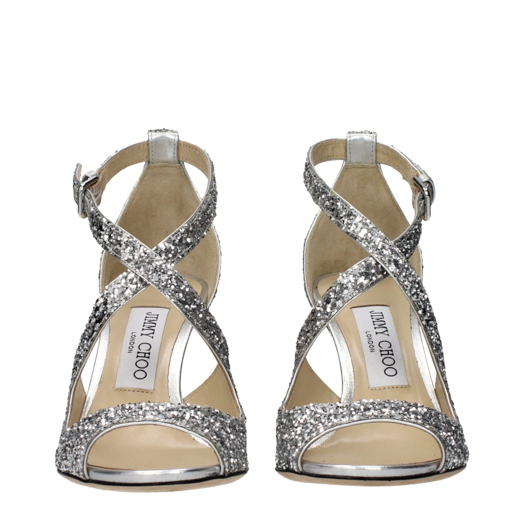 Jimmy Choo Graue Sandalen mit Kunststoffriemen