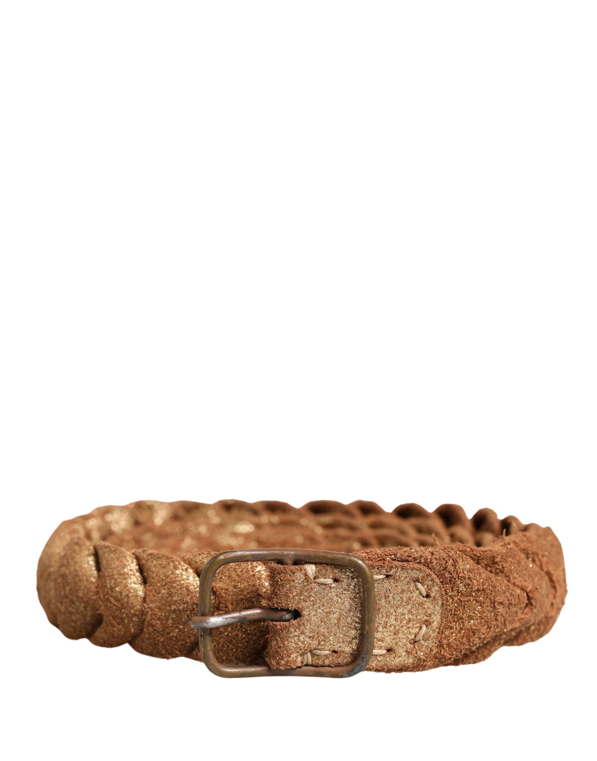 Ermanno Scervino Brown Leather Belt with Braided Metal Clasp