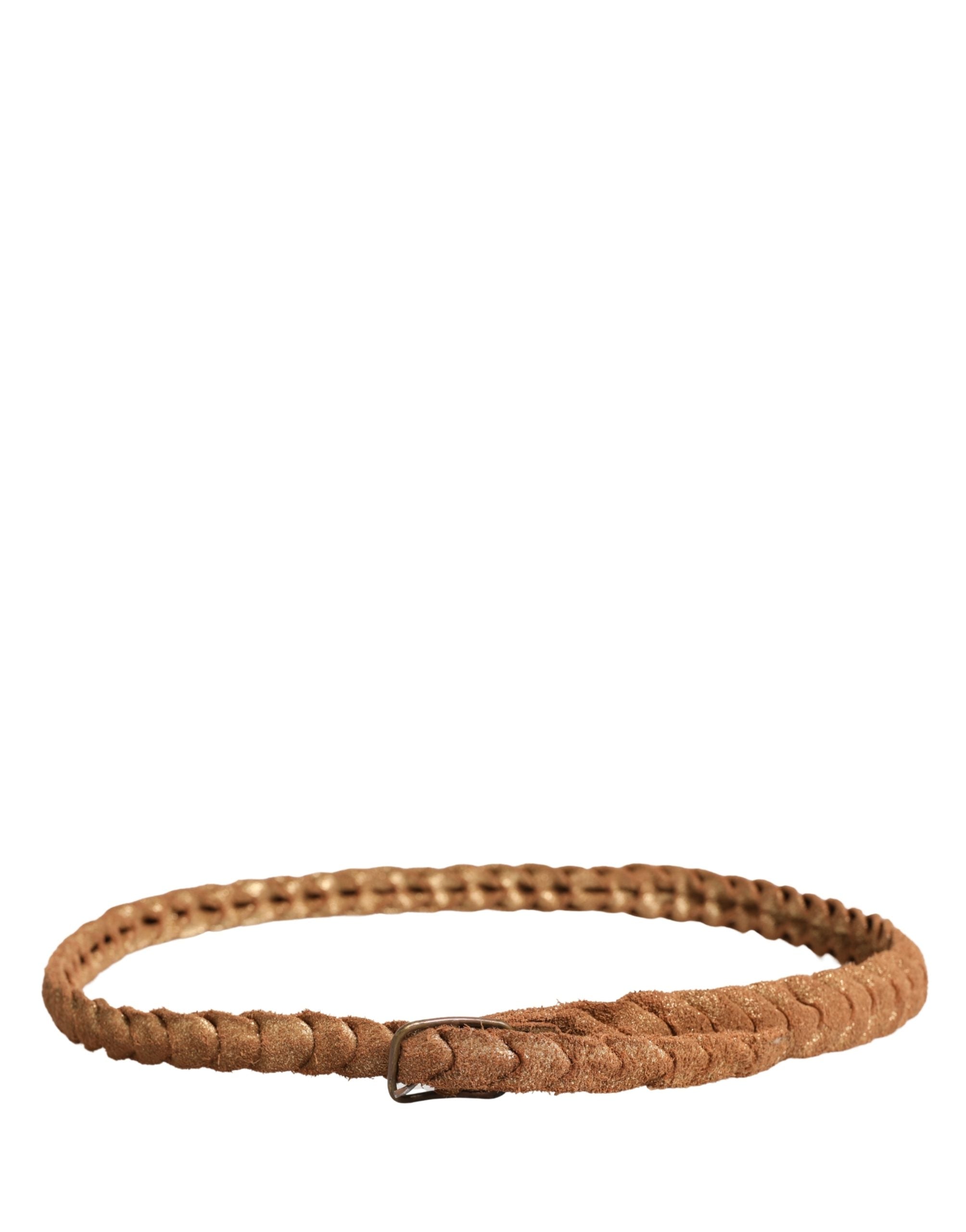 Ermanno Scervino Brown Leather Belt with Braided Metal Clasp