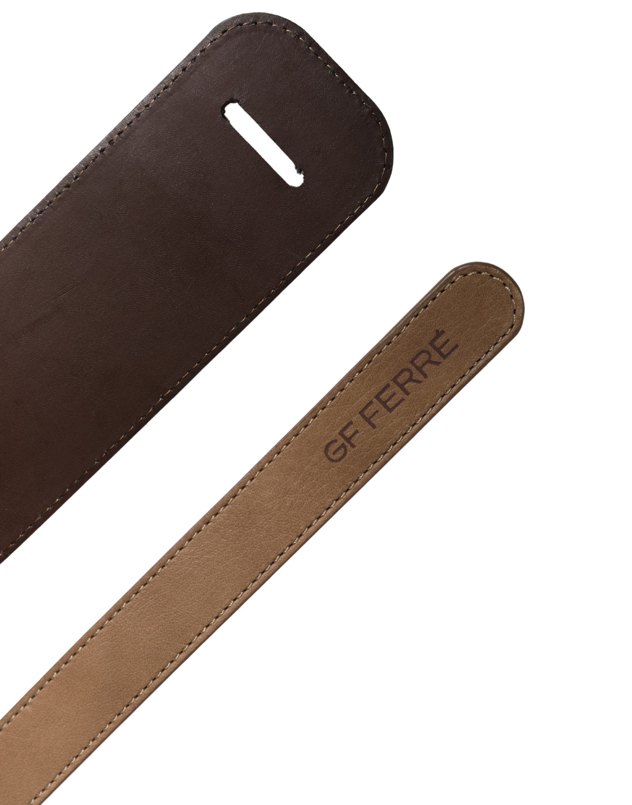 GF Ferre Women's Brown Genuine Leather Belt with Wide Logo Waist