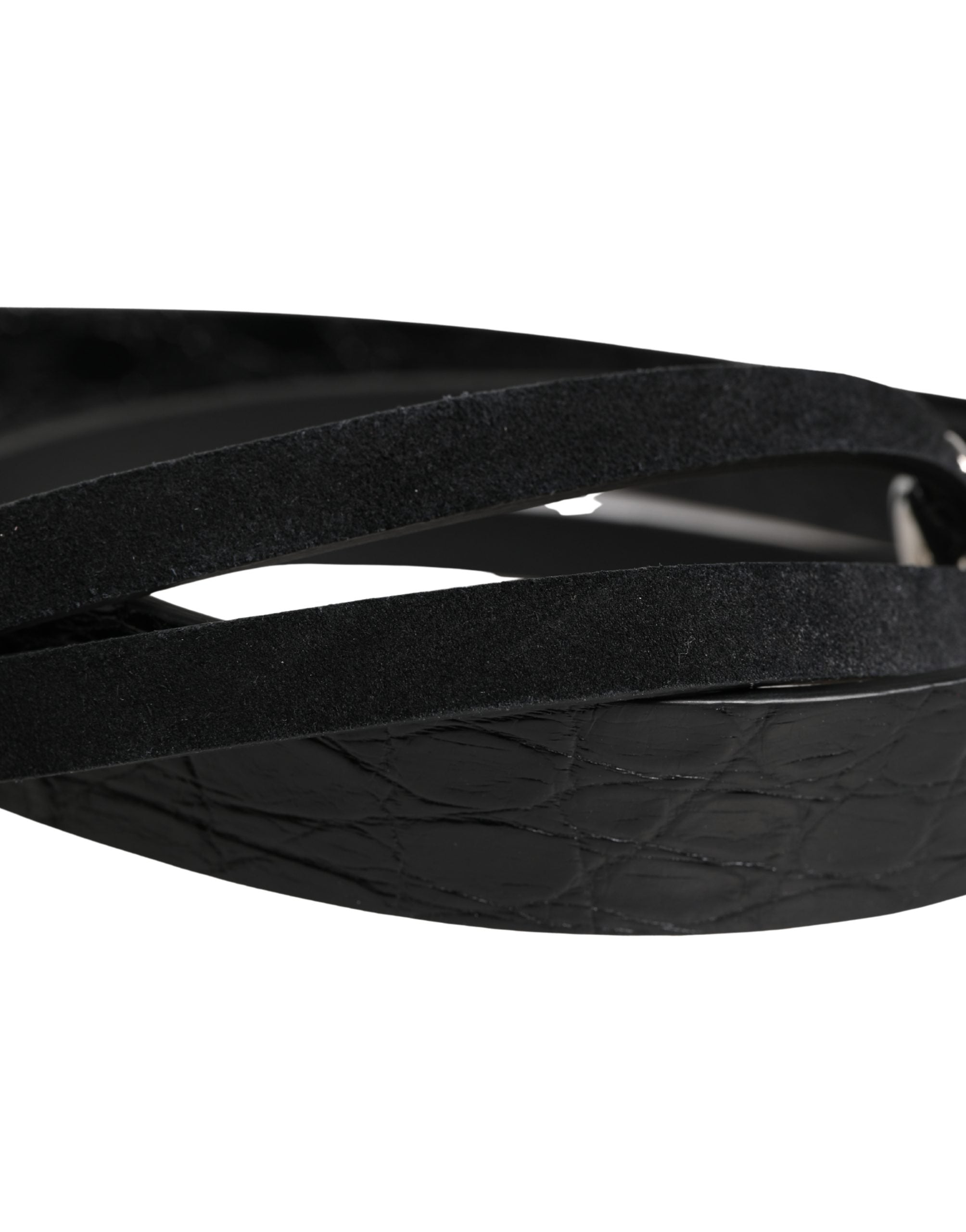 Dolce & Gabbana Black Exotic Leather Belt with Silver Metal Buckle