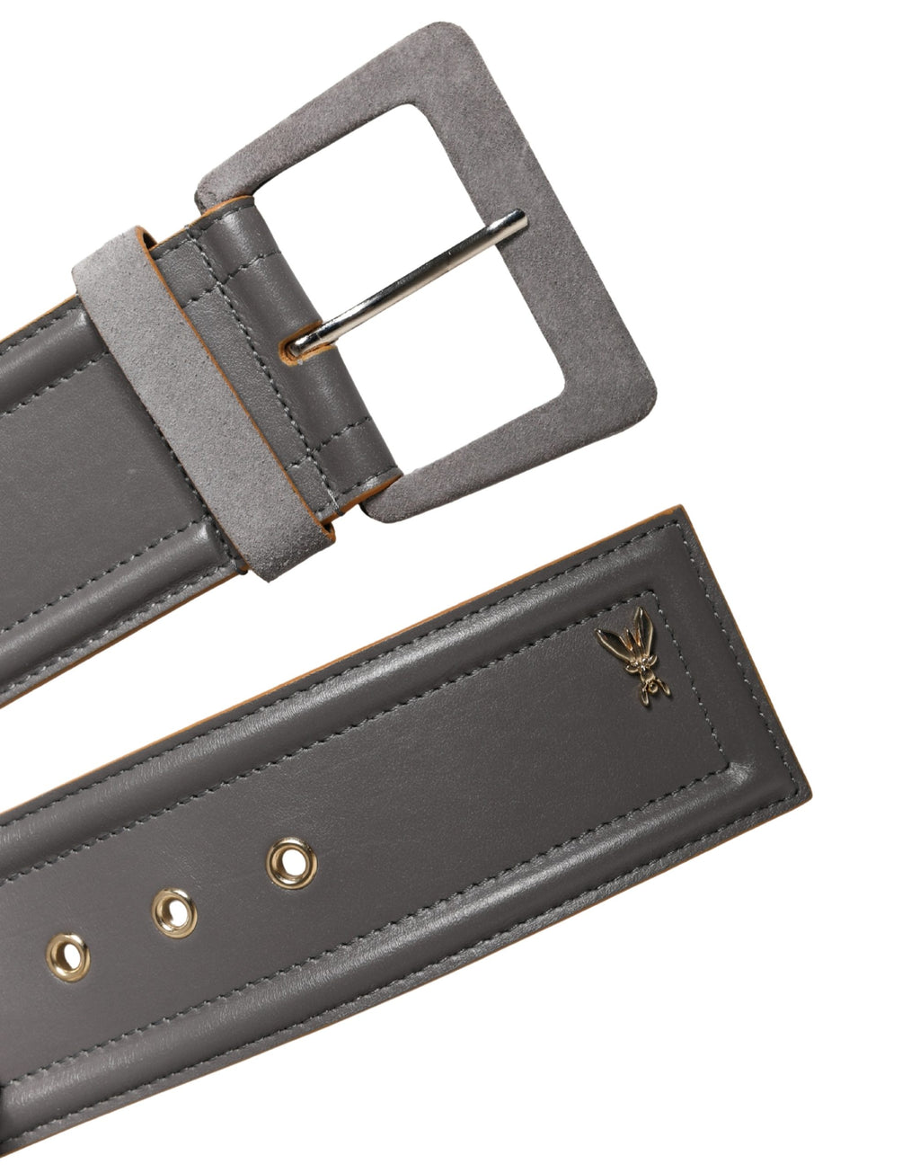 Patrizia Pepe Grey Genuine Leather Belt with Square Silver Buckle
