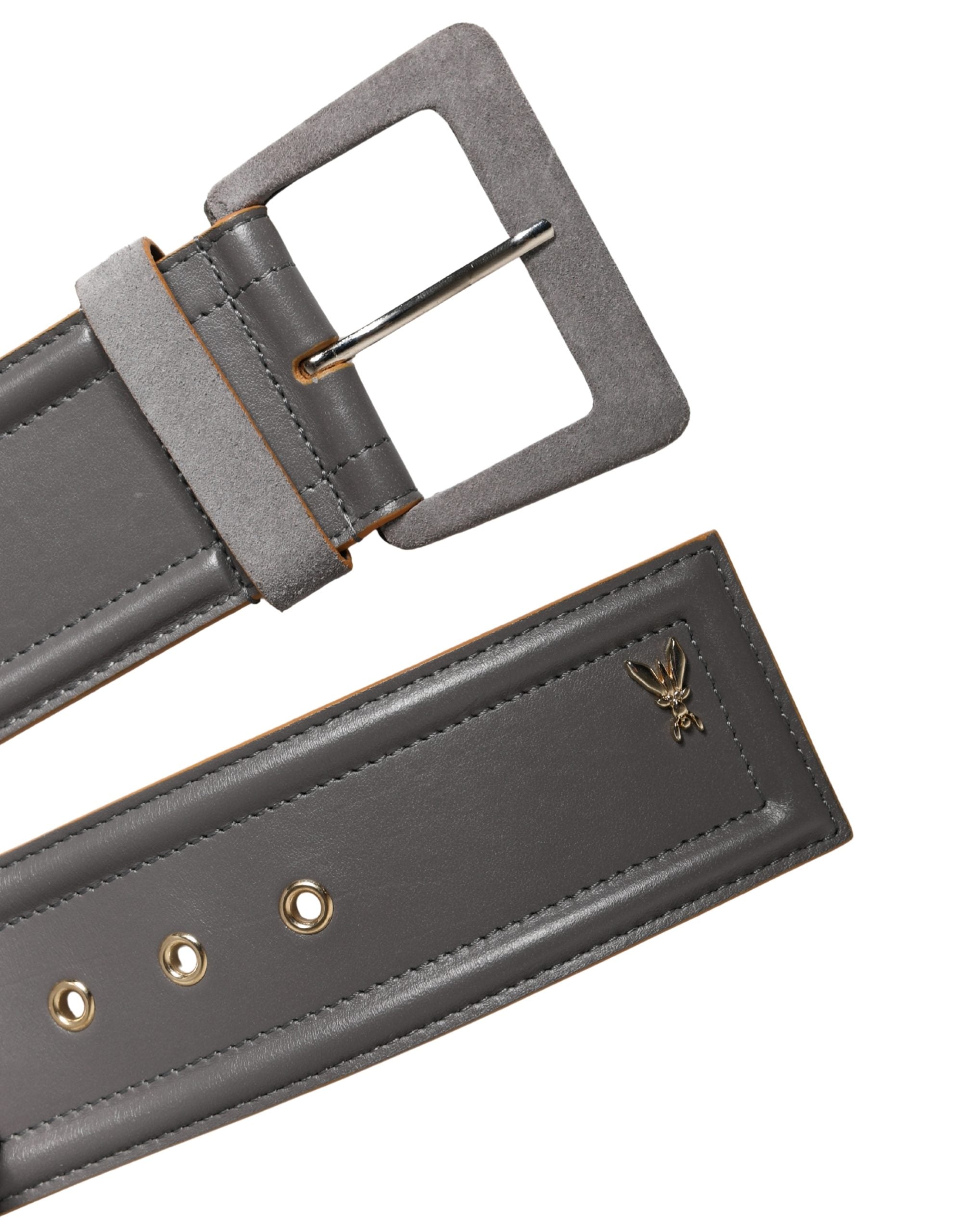 Patrizia Pepe Grey Genuine Leather Belt with Square Silver Buckle