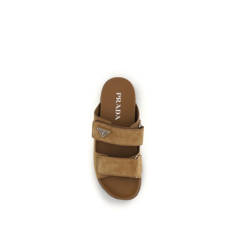 Prada Brown Bos Taurus Calf Leather Strappy Sandals