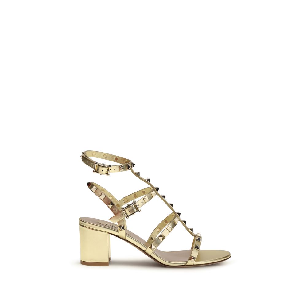 Valentino Garavani Gold Calf Leather Bos Taurus Strap Sandals