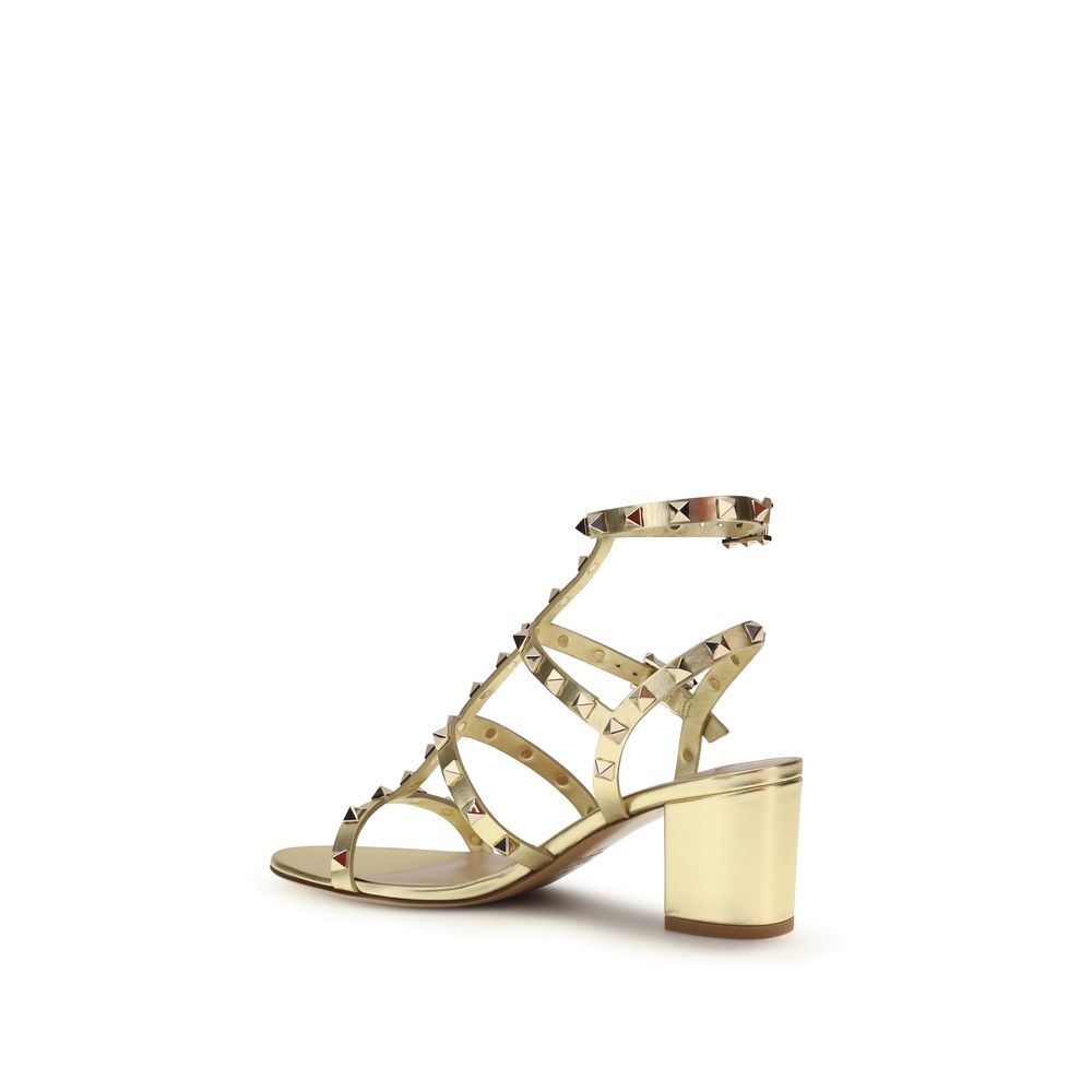 Valentino Garavani Gold Calf Leather Bos Taurus Strap Sandals