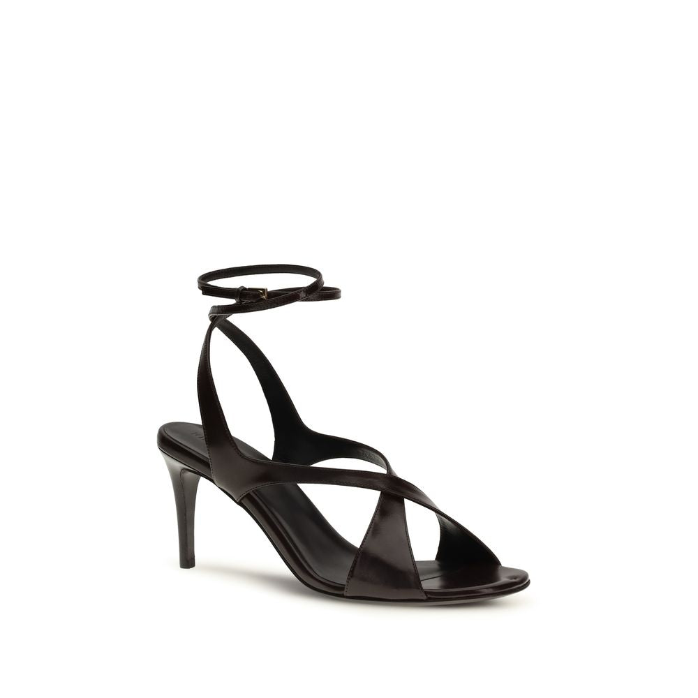 Khaite Black Bos Taurus Calfskin Strappy Sandals