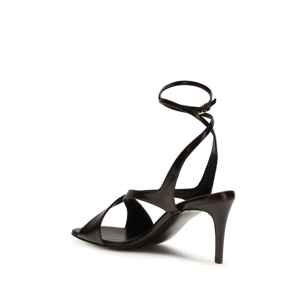 Khaite Black Bos Taurus Calfskin Strappy Sandals