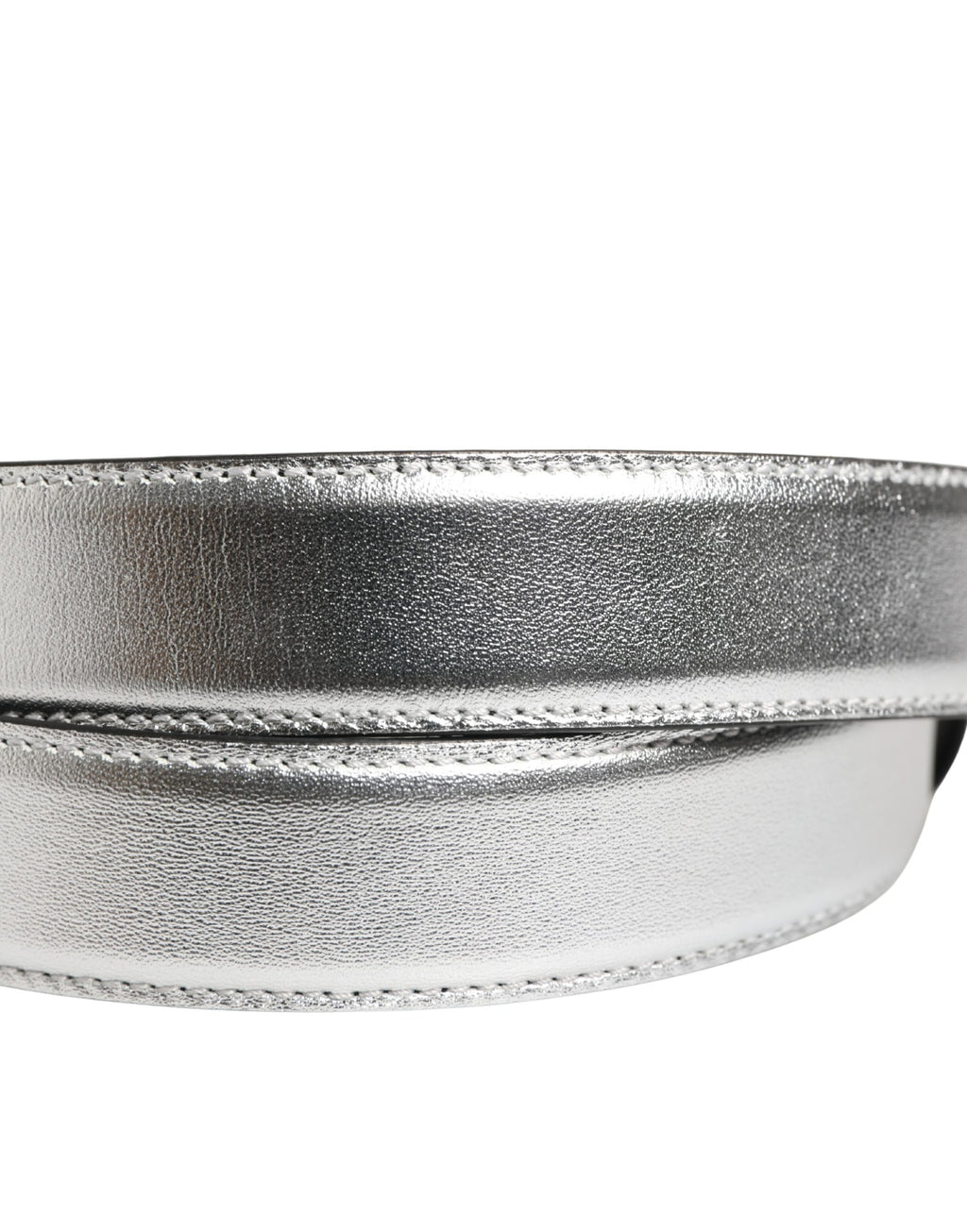 Moschino Couture Silberner Ledergürtel mit Logo und Metallschnalle