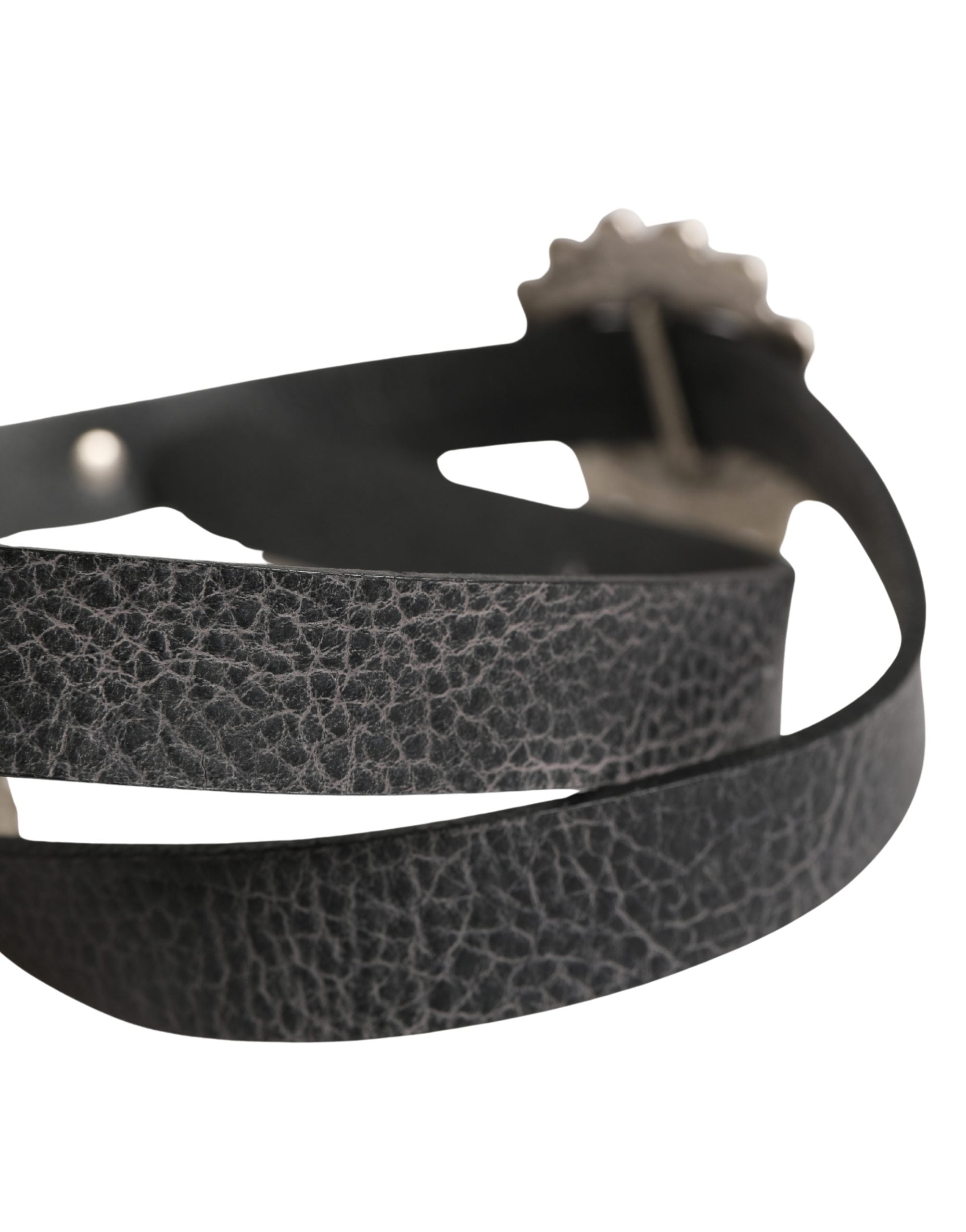 Cavalli Class Black Leather Belt with Turquoise Oval Buckle