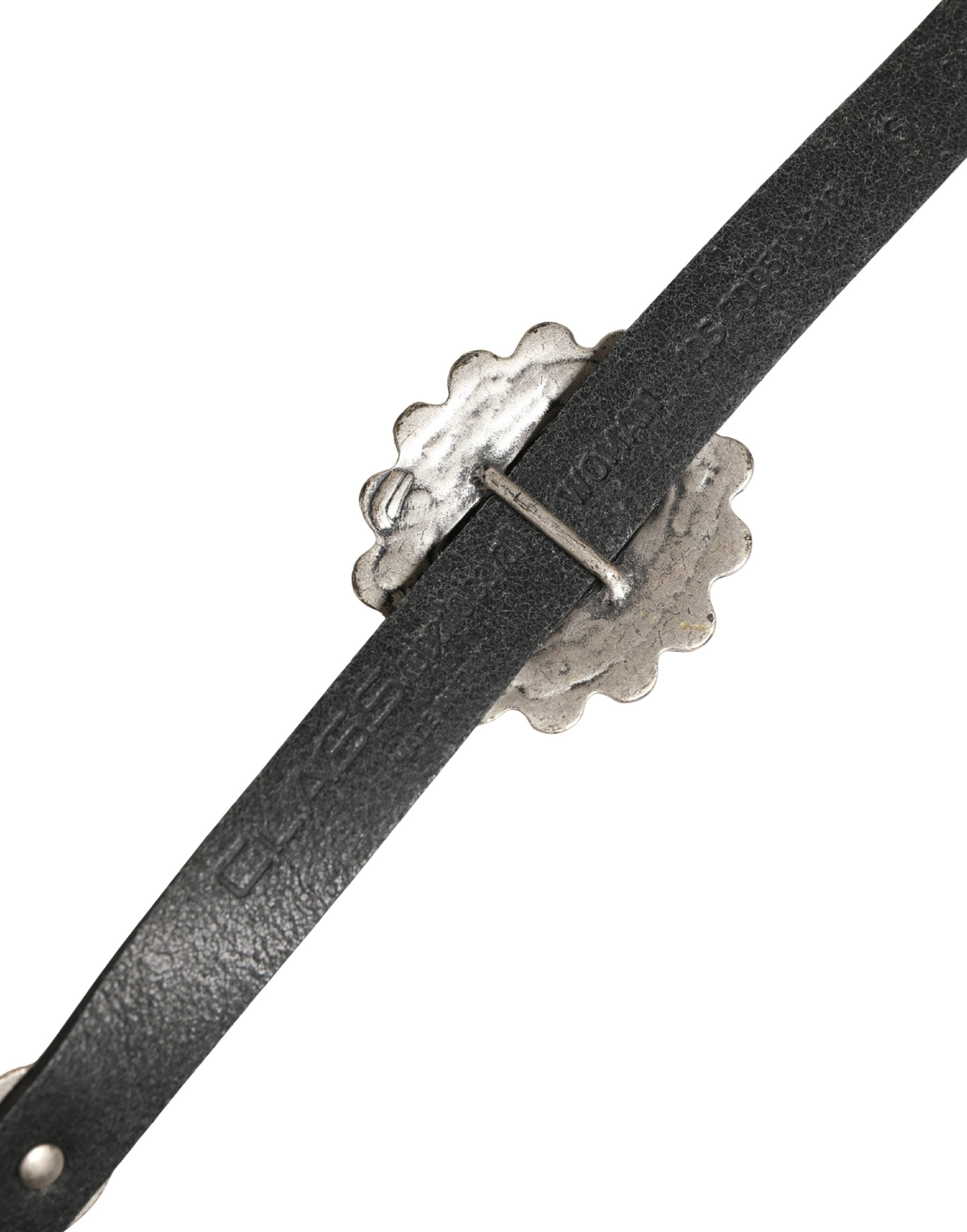 Cavalli Class Black Leather Belt with Turquoise Oval Buckle