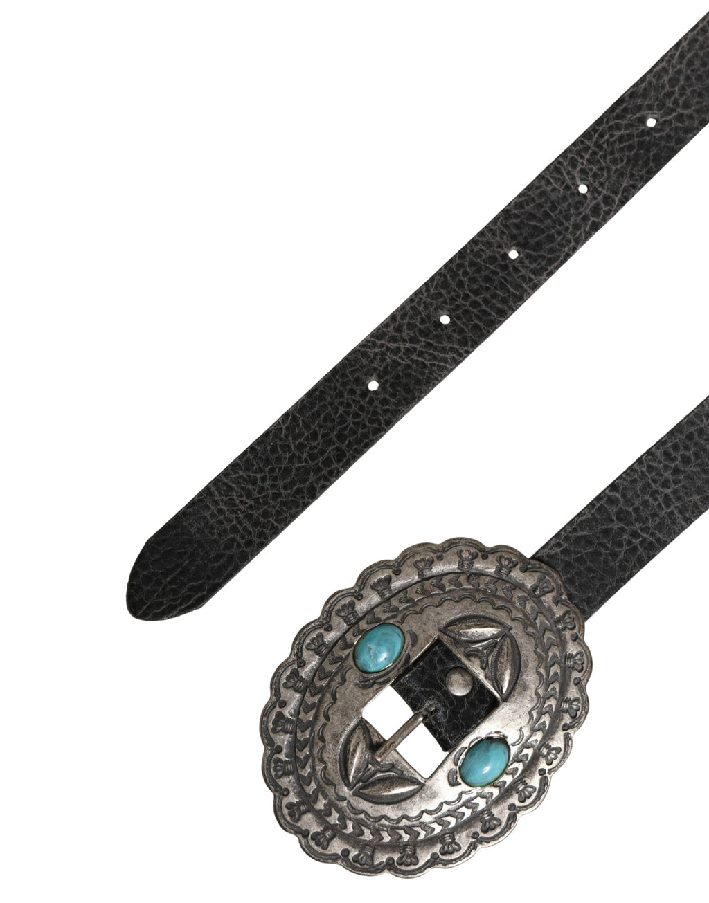 Cavalli Class Black Leather Belt with Turquoise Oval Buckle