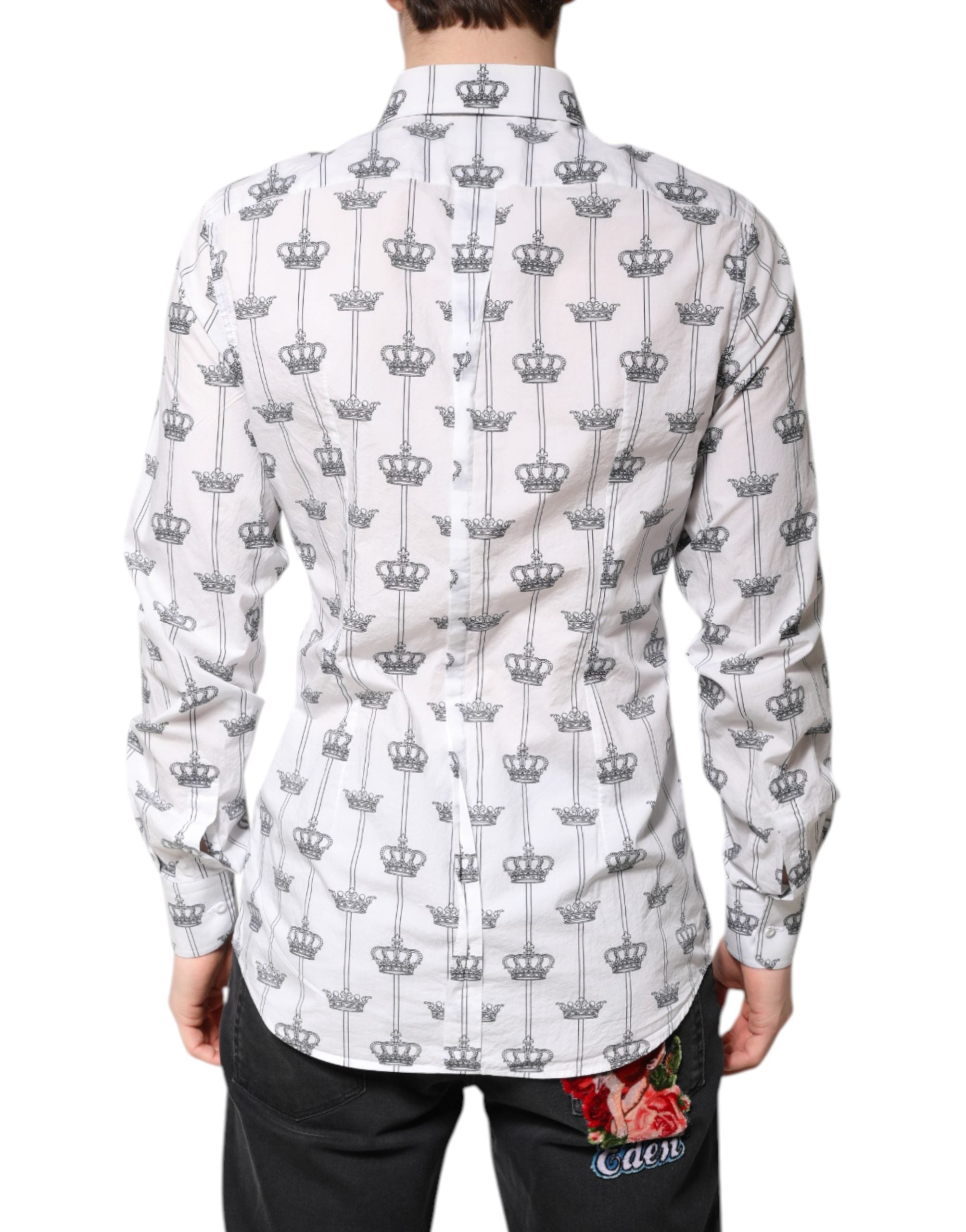 Dolce & Gabbana White GOLD Crown Cotton Dress Shirt