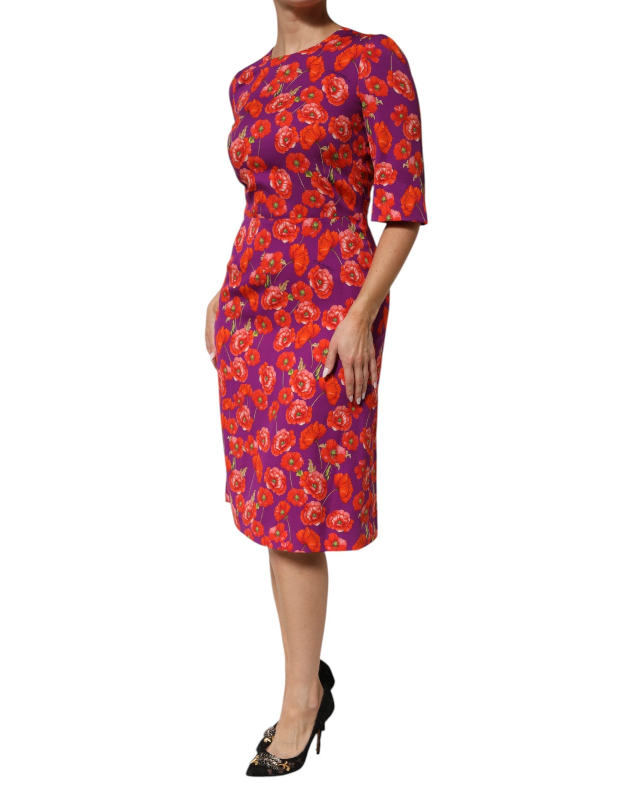 Dolce & Gabbana Purple Silk Floral Print Midi Dress