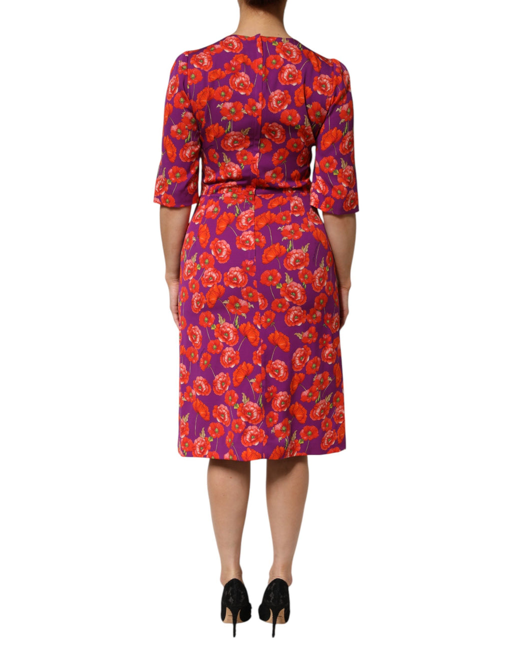Dolce & Gabbana Purple Silk Floral Print Midi Dress