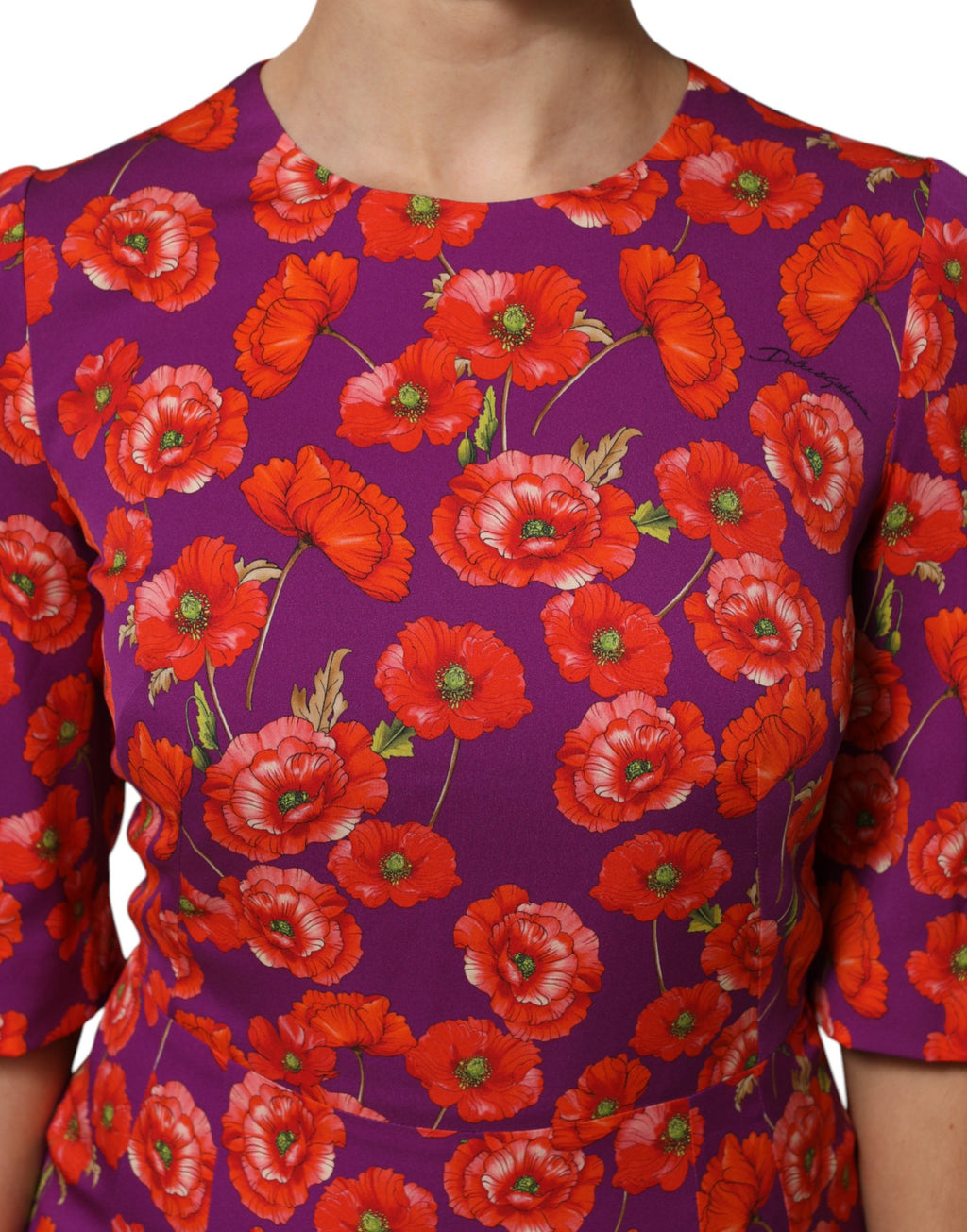 Dolce & Gabbana Purple Silk Floral Print Midi Dress