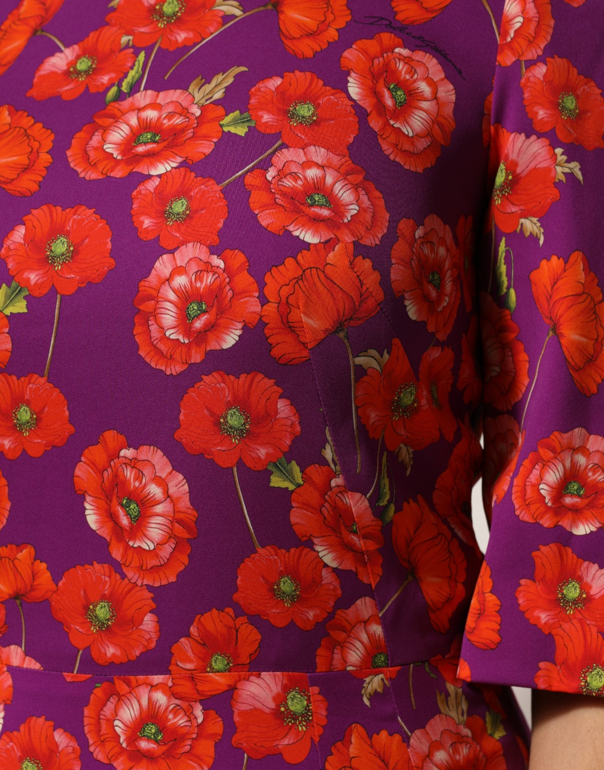 Dolce & Gabbana Purple Silk Floral Print Midi Dress