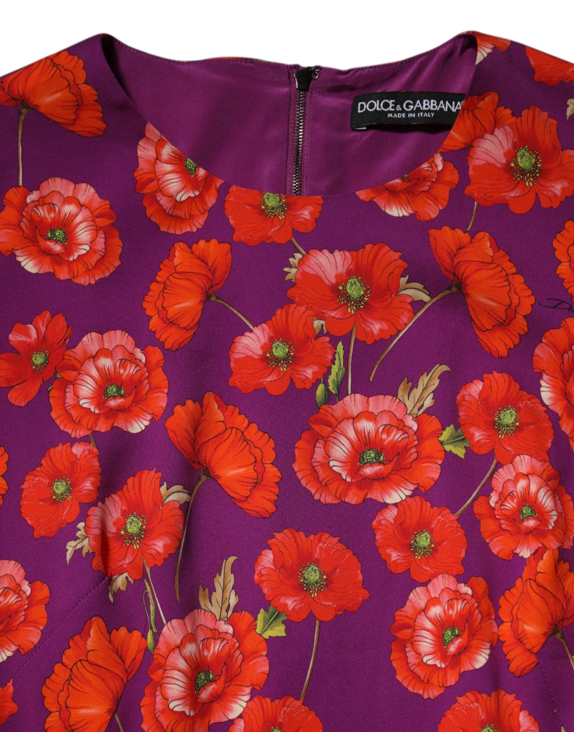 Dolce & Gabbana Purple Silk Floral Print Midi Dress