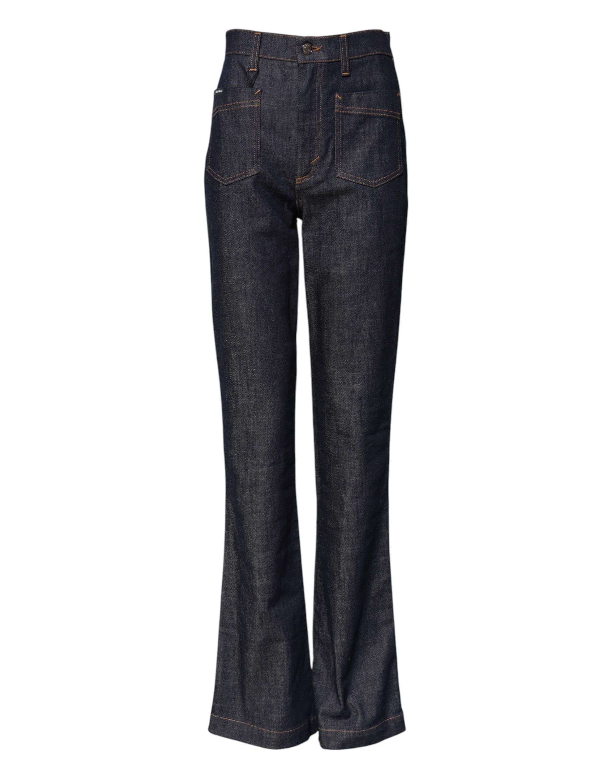 Dolce & Gabbana Dunkelblaue Baumwoll-Jeans mit ausgestelltem, weitem Bein