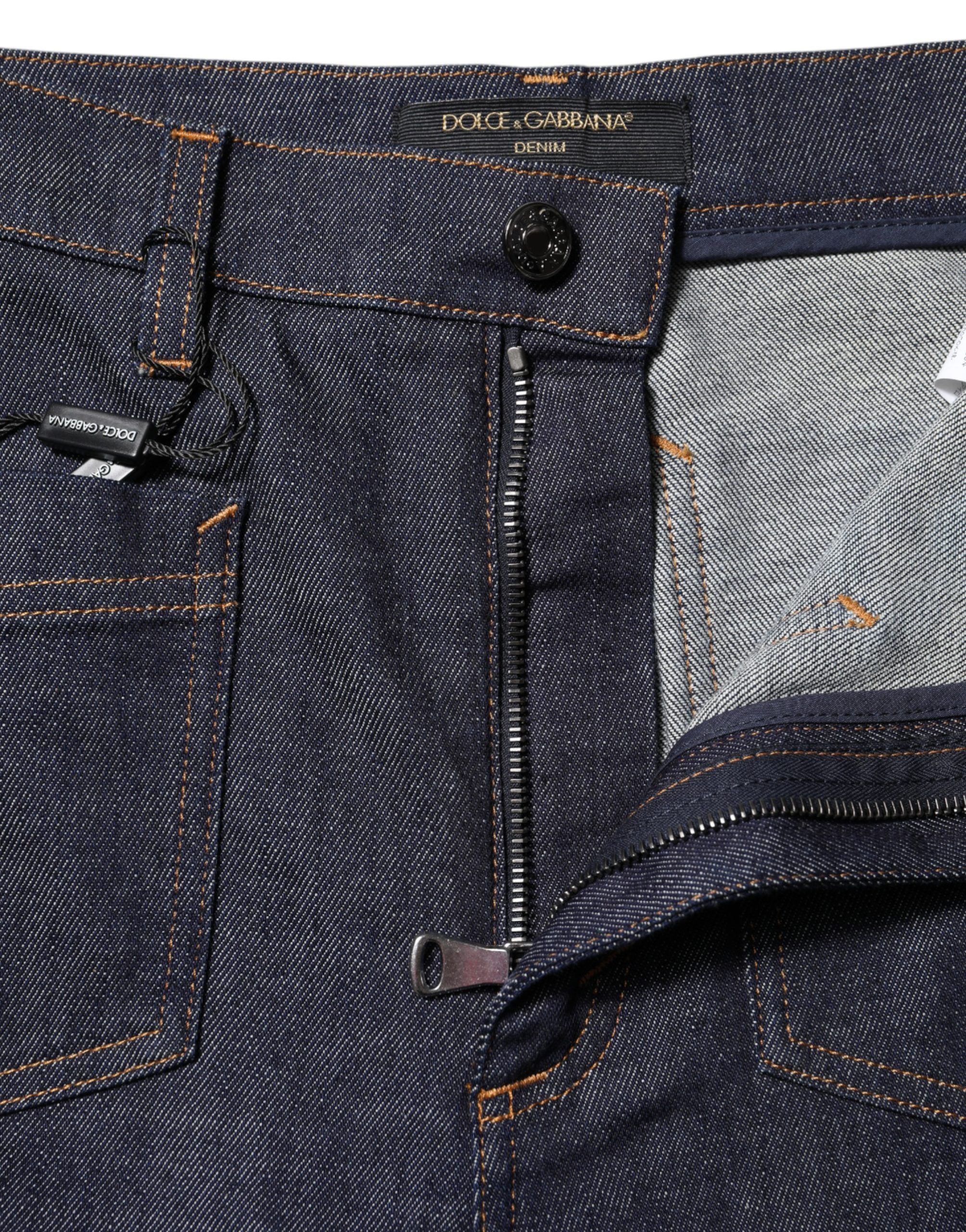Dolce & Gabbana Dunkelblaue Baumwoll-Jeans mit ausgestelltem, weitem Bein
