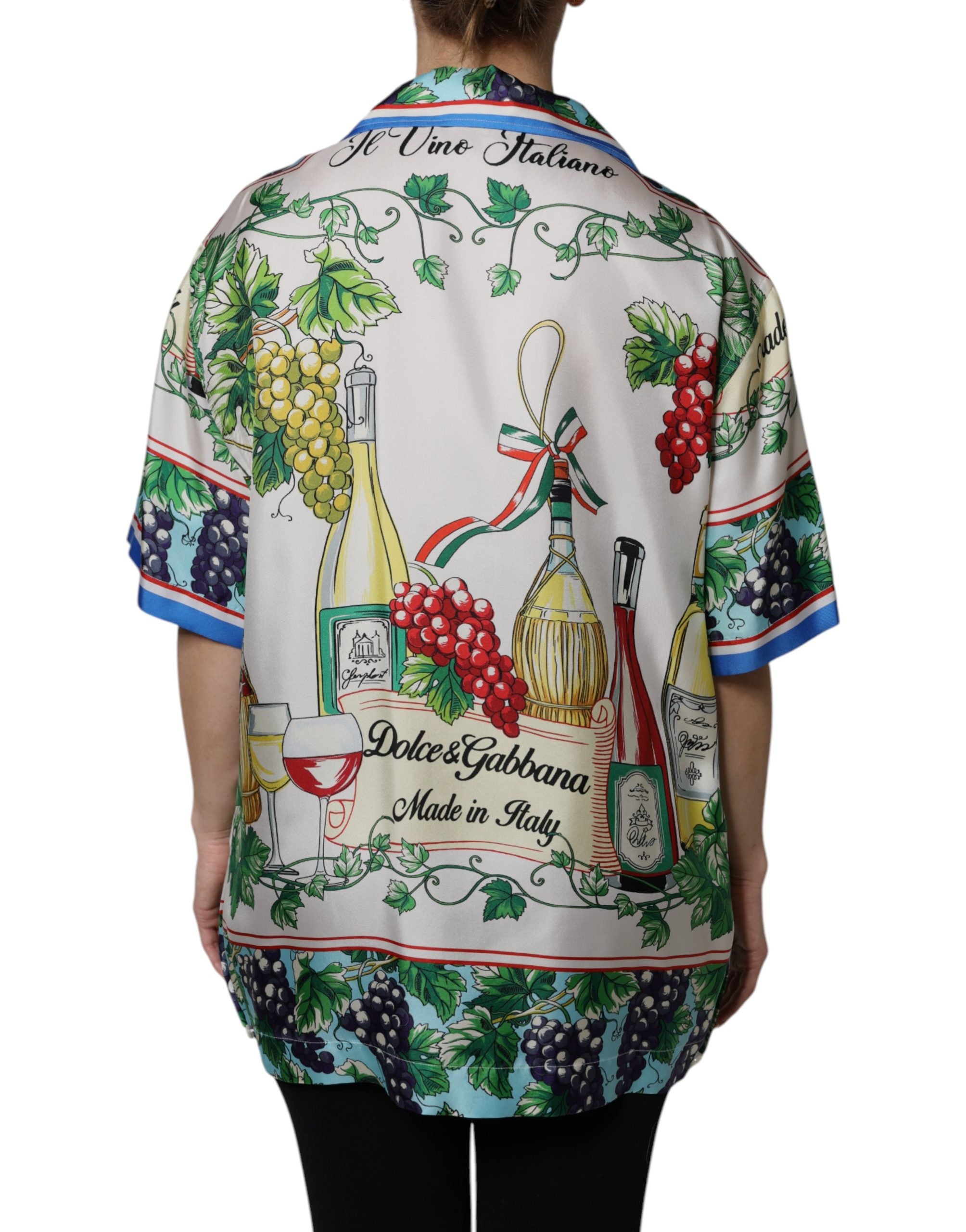 Dolce & Gabbana Short-Sleeved Silk Top with Multicolor Food Print