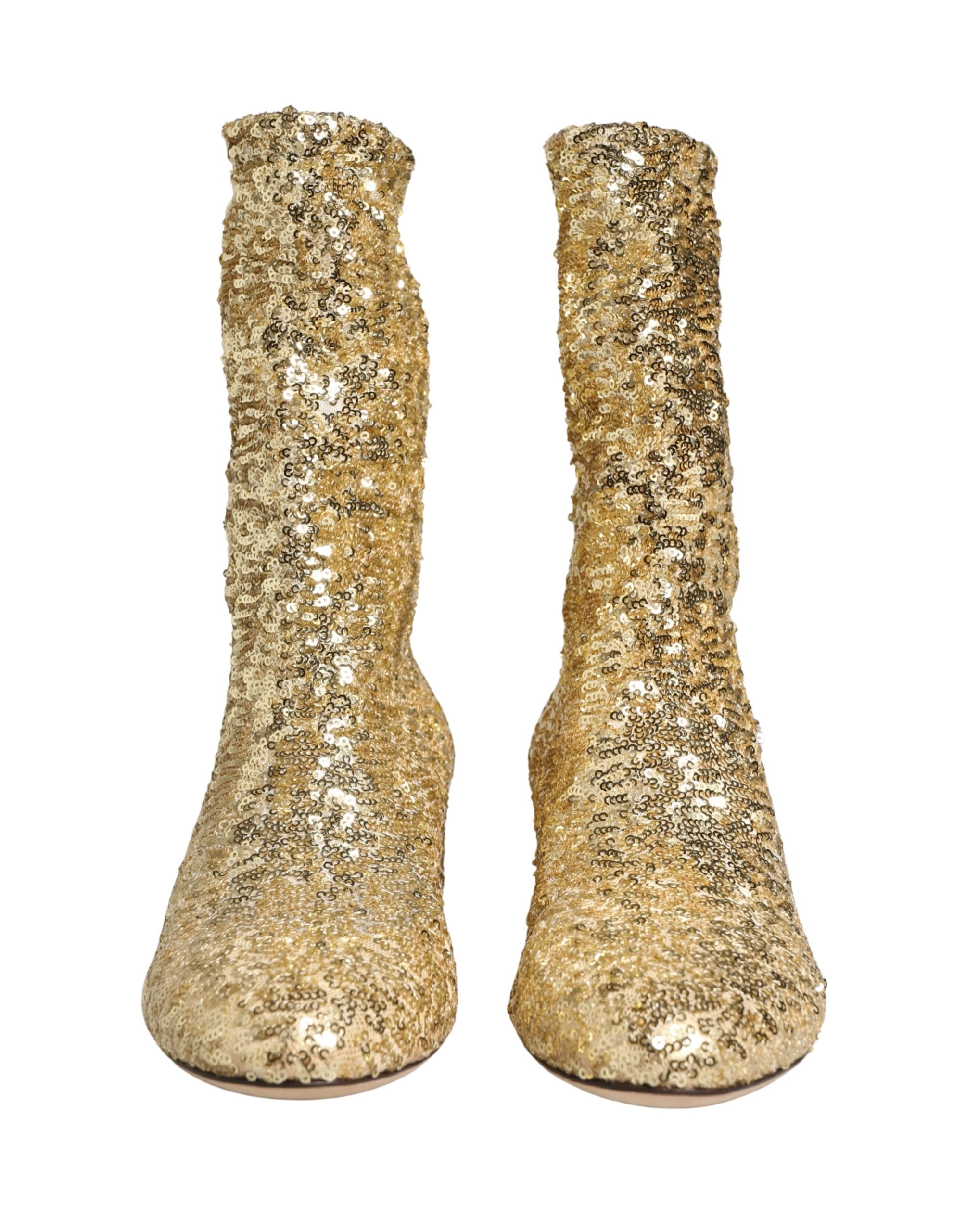 Dolce & Gabbana Short Boots with Gold Sequins and Stretch