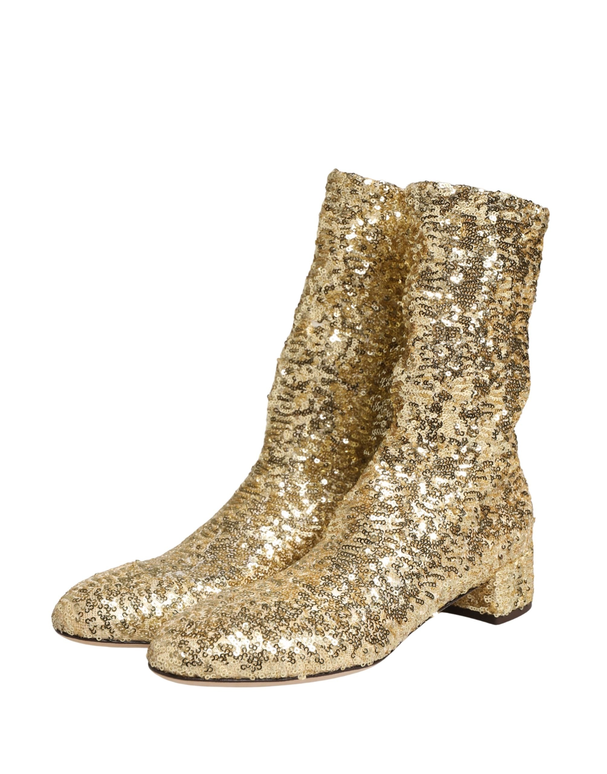 Dolce & Gabbana Short Boots with Gold Sequins and Stretch